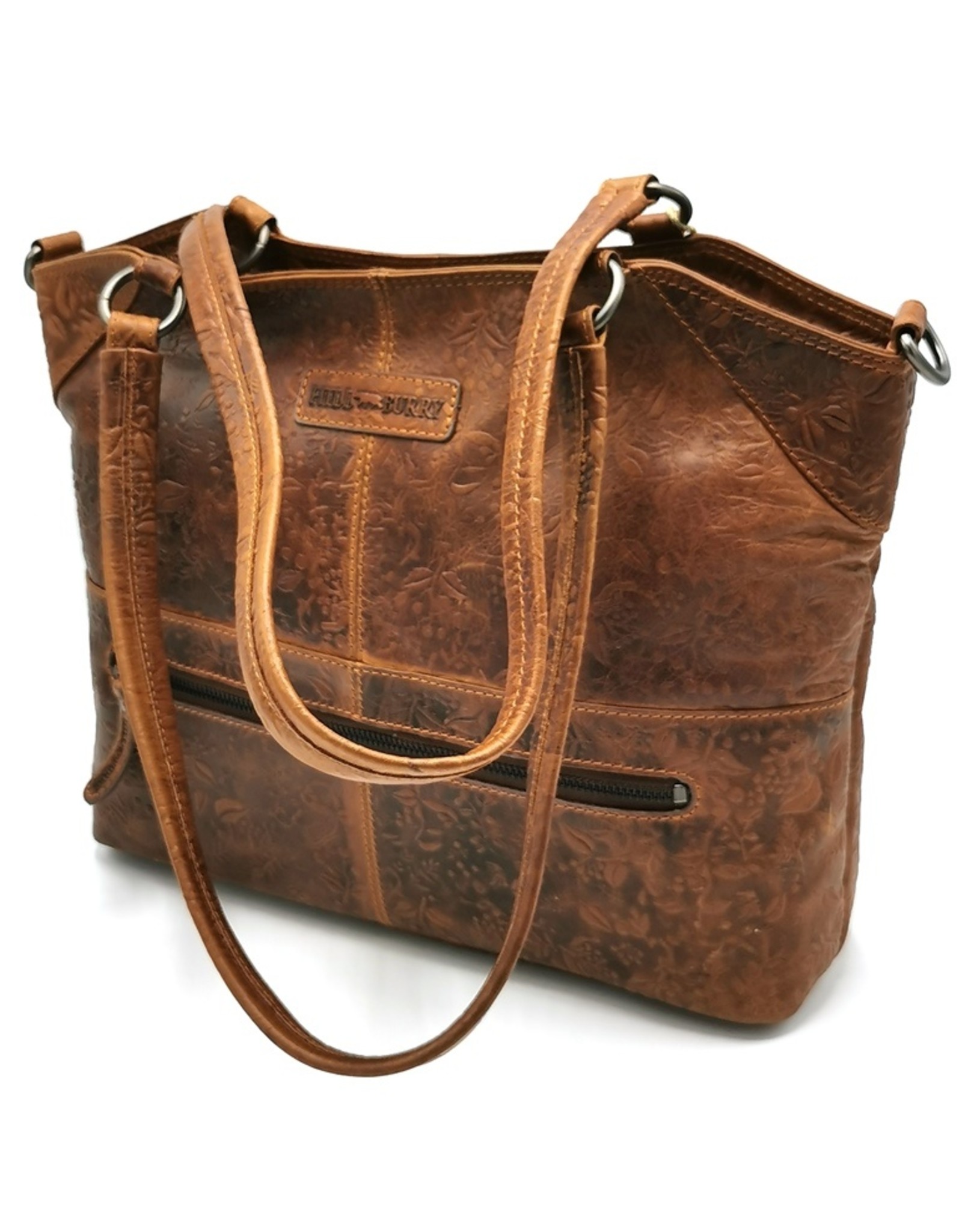 HillBurry Leather bags - Leather Hillburry Shopper with Flower Embossing and Long Double Handles