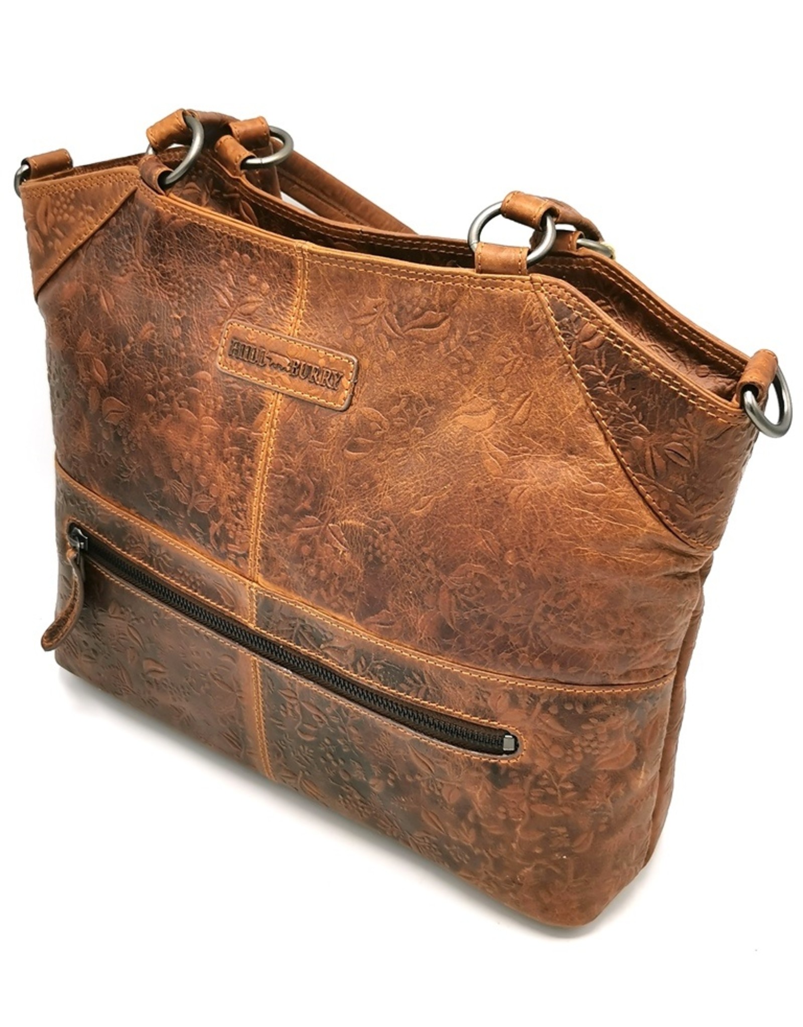 HillBurry Leather bags - Leather Hillburry Shopper with Flower Embossing and Long Double Handles