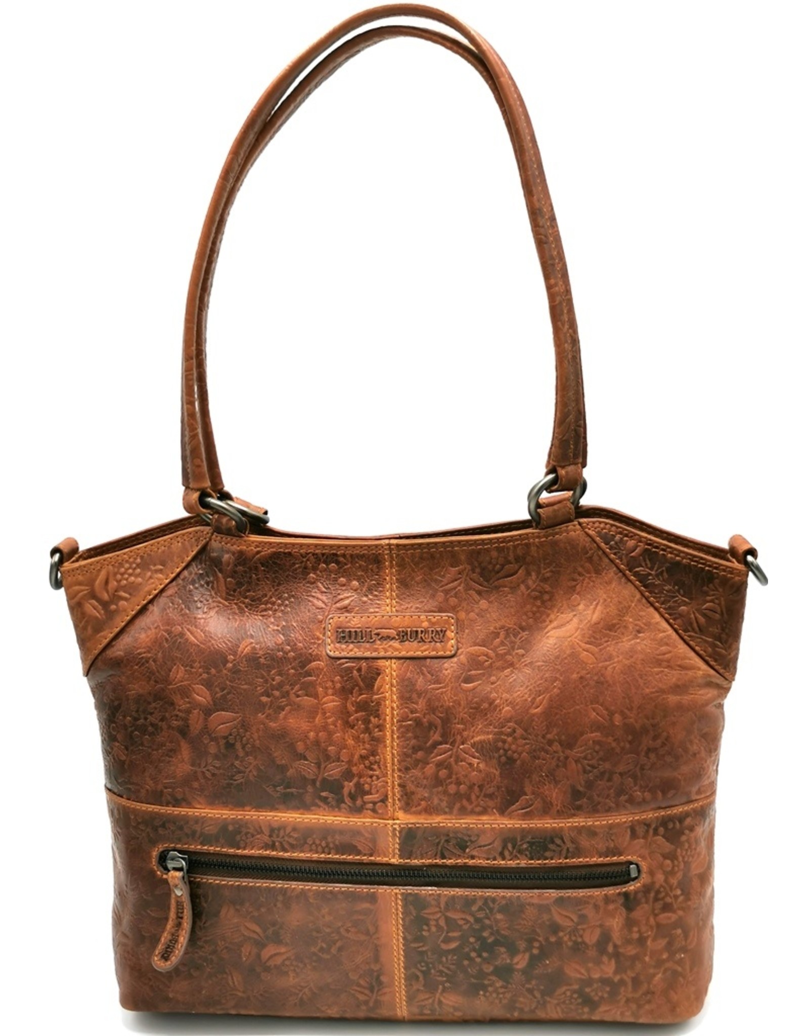 HillBurry Leather bags - Leather Hillburry Shopper with Flower Embossing and Long Double Handles