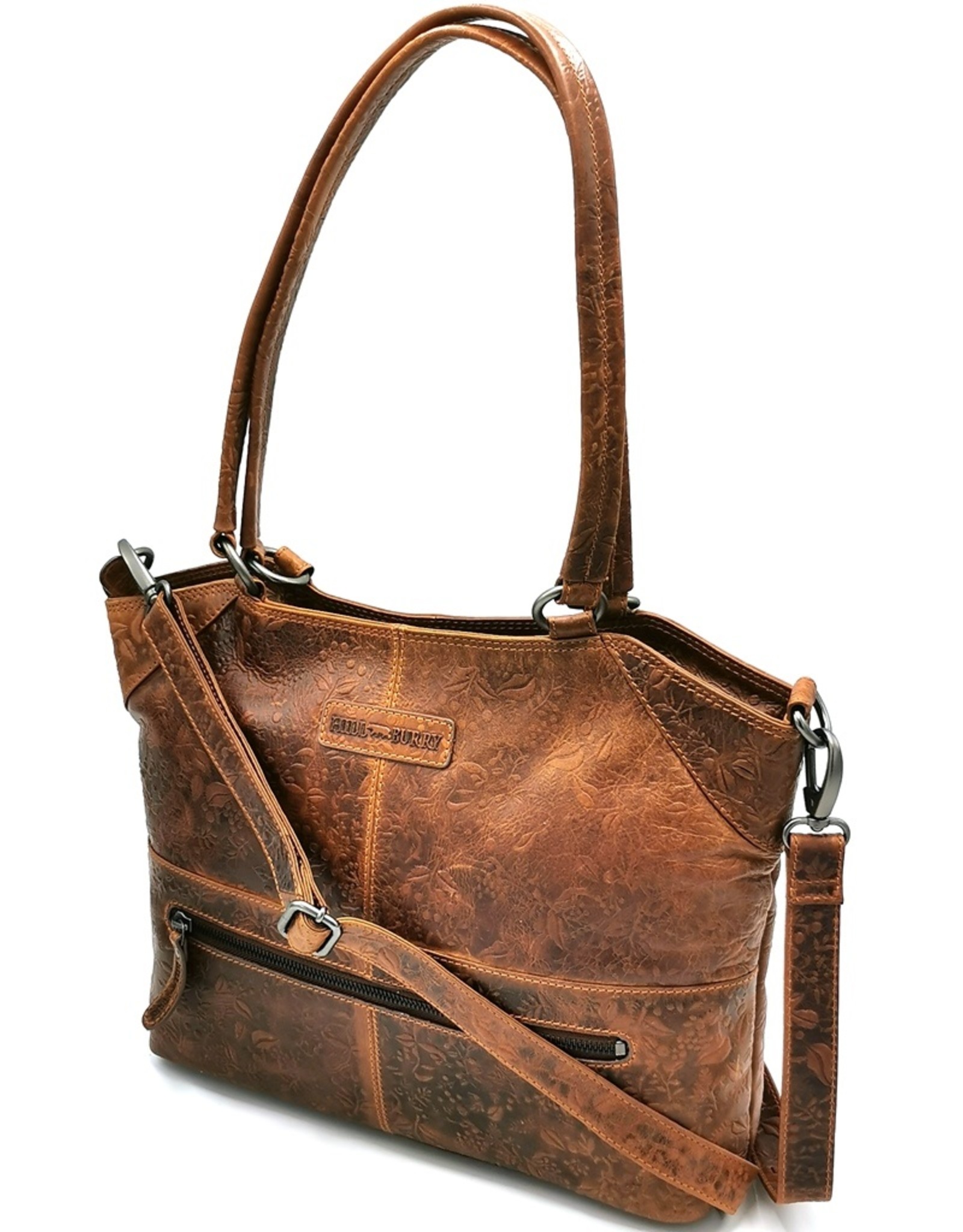 HillBurry Leather bags - Leather Hillburry Shopper with Flower Embossing and Long Double Handles