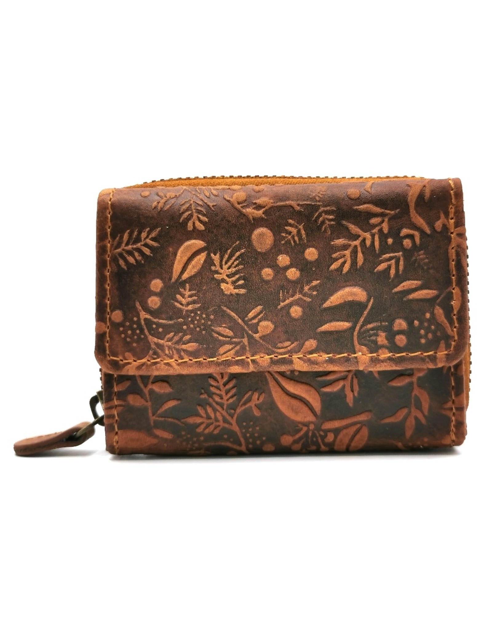HillBurry Leather Wallets - Hillburry Leather mini wallet with embossed flowers
