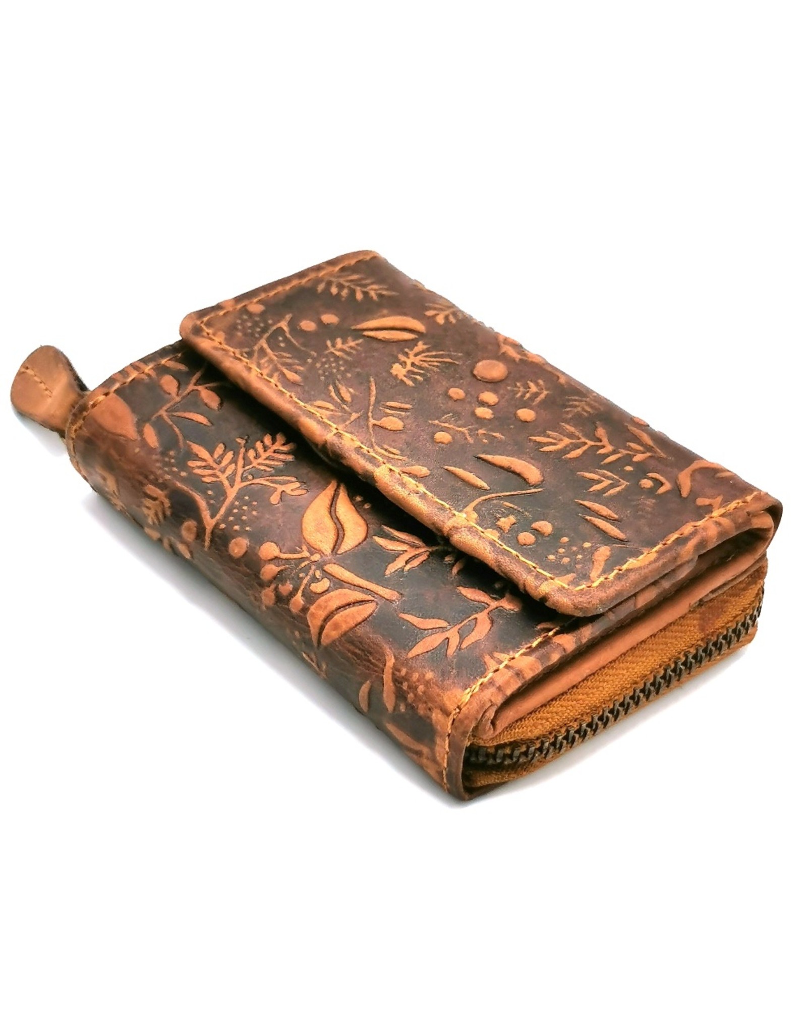 HillBurry Leather Wallets - Hillburry Leather mini wallet with embossed flowers