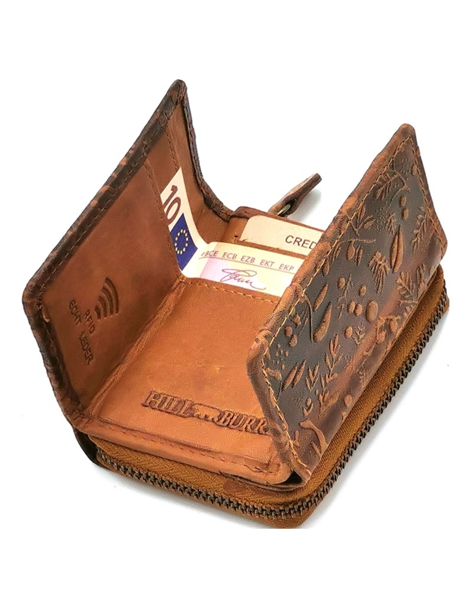 HillBurry Leather Wallets - Hillburry Leather mini wallet with embossed flowers