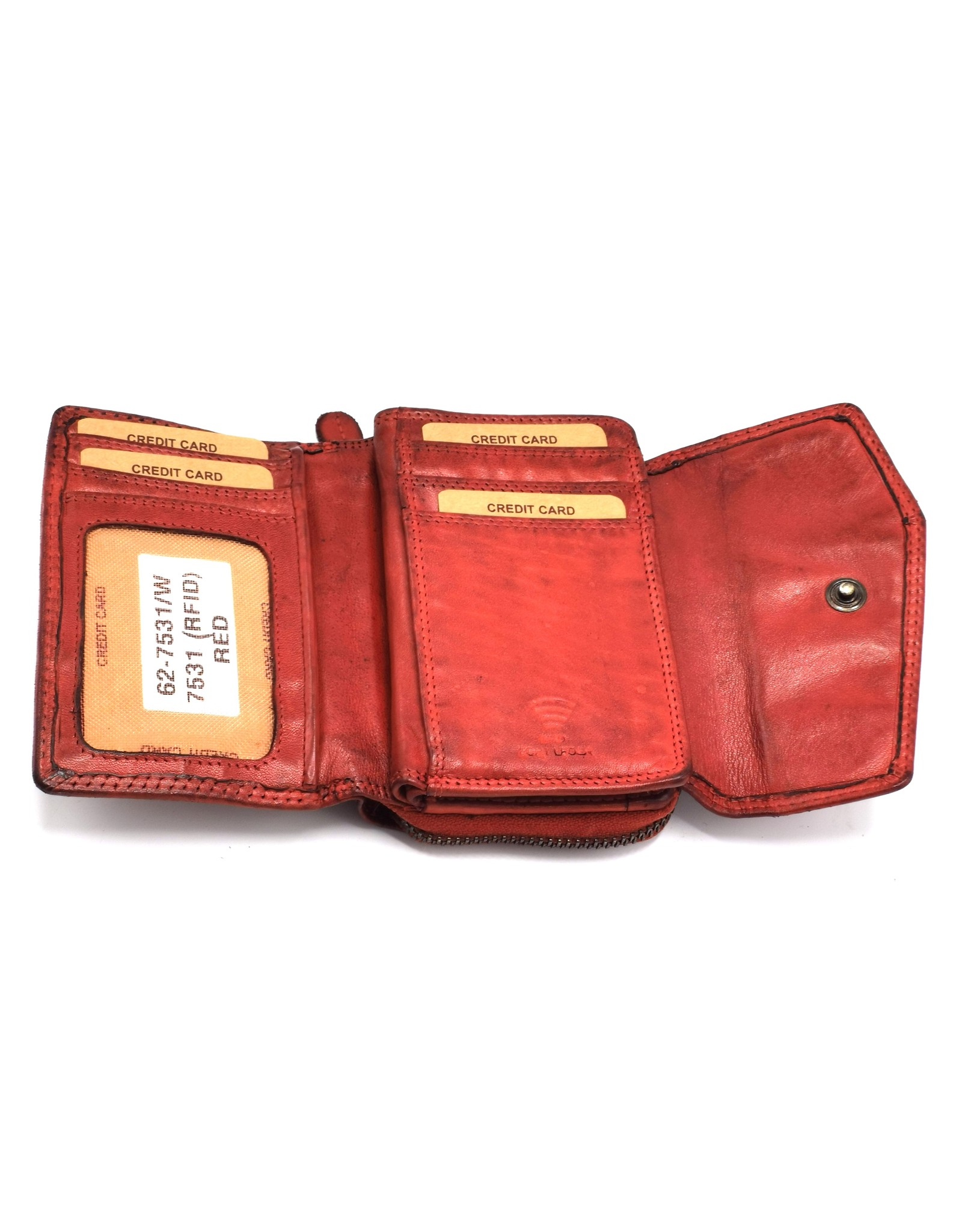 HillBurry Leather Wallets - Hillburry Wallet with Cover Washed Leather Red