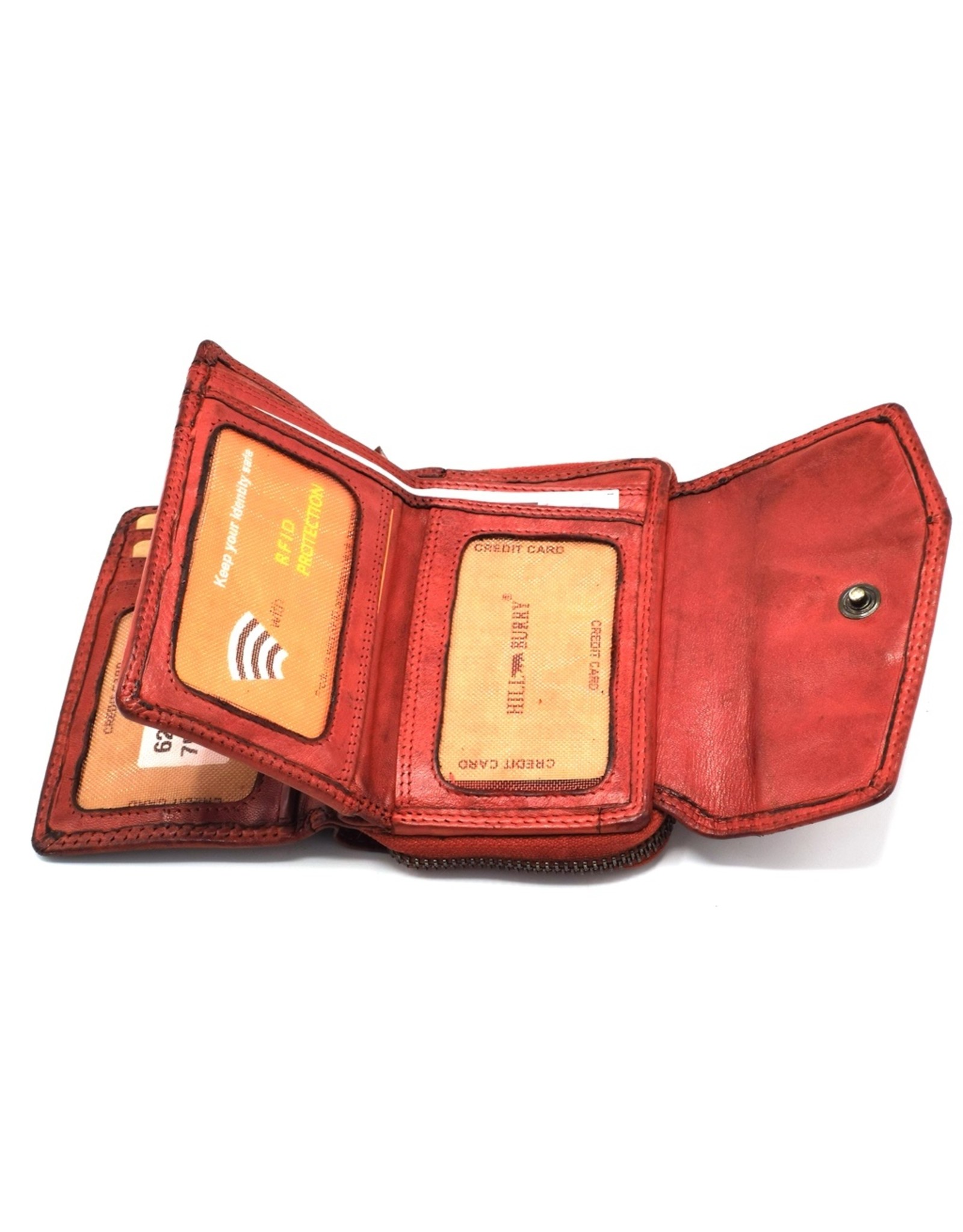 HillBurry Leather Wallets - Hillburry Wallet with Cover Washed Leather Red