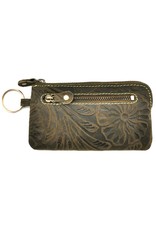 HillBurry Leather Wallets -  Leather key case with embossed flowers (Green large)