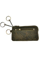 HillBurry Leather Wallets -  Leather key case with embossed flowers (Green large)