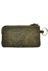 HillBurry Leather Wallets -  Leather key case with embossed flowers (Green large)