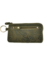 HillBurry Leather Wallets -  Leather key case with embossed flowers (Green large)