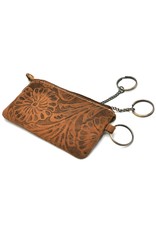 HillBurry Leather Wallets - Leather key case with embossed flowers Tan-small