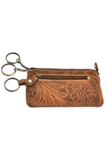 HillBurry Leather Wallets - Leather key case with embossed flowers Tan-small