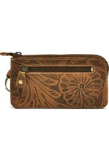 HillBurry Leather Wallets - Leather key case with embossed flowers Tan-small