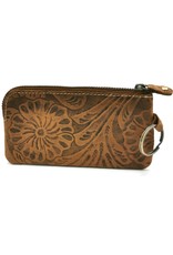 HillBurry Leather Wallets - Leather key case with embossed flowers Tan-small