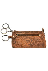 HillBurry Leather Wallets -  Leather key case with embossed flowers Tan-large