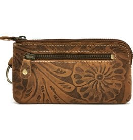 HillBurry Leather key case with embossed flowers Tan-large