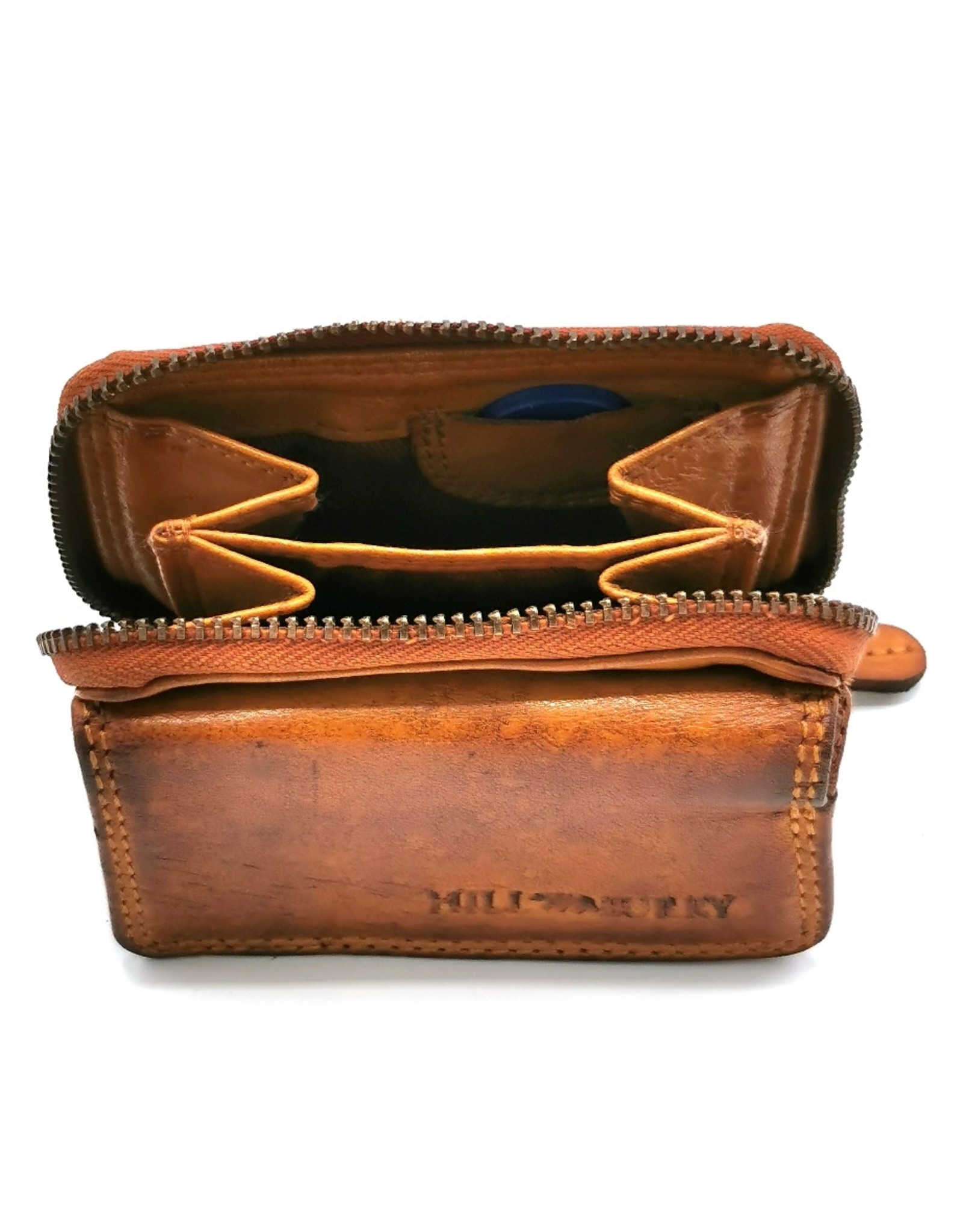 HillBurry Leren Portemonnees - Hillburry Miniportemonnee Gewassen Leer Cognac