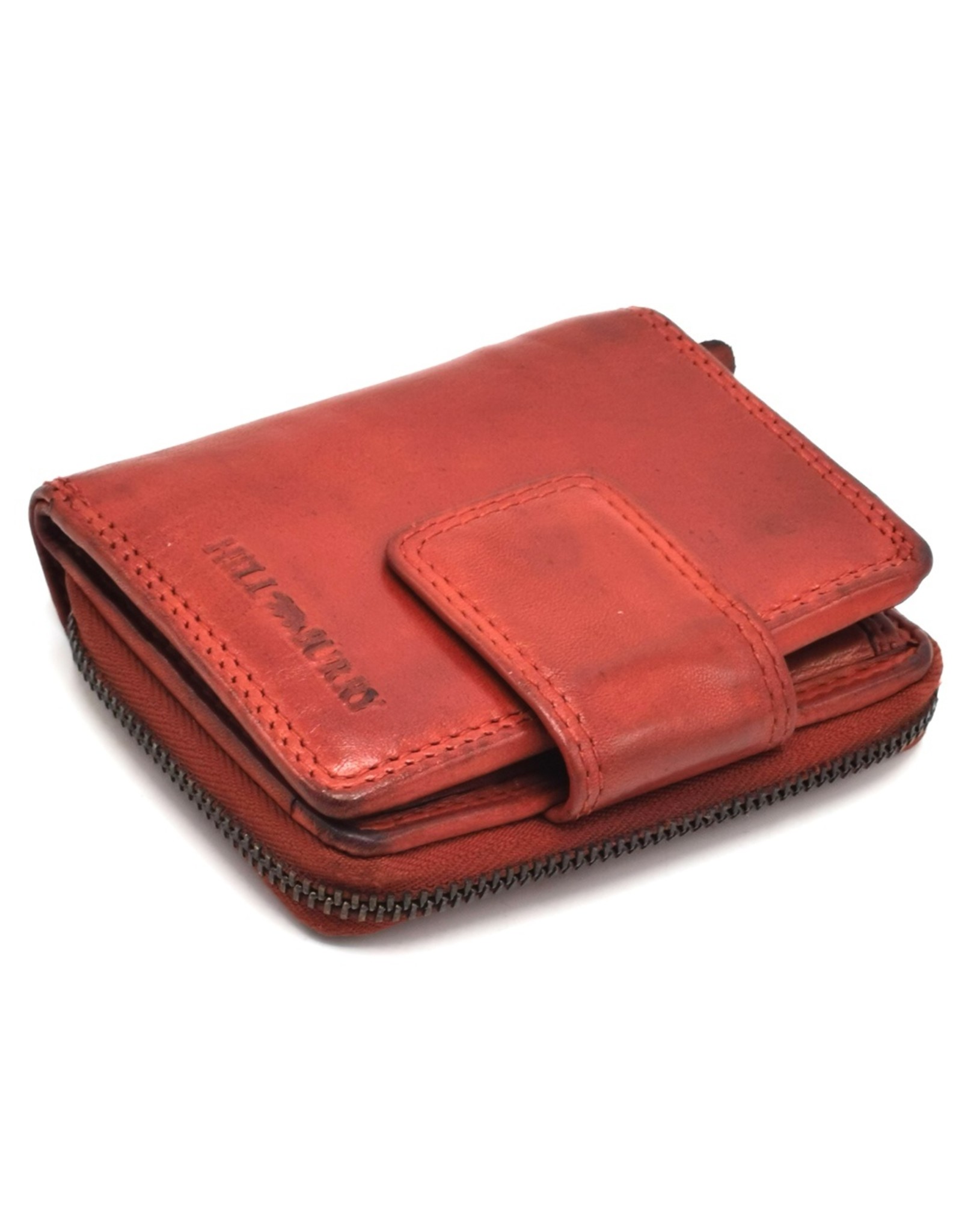 HillBurry Leather Wallets - HillBurry Wallet Washed Leather Black Red