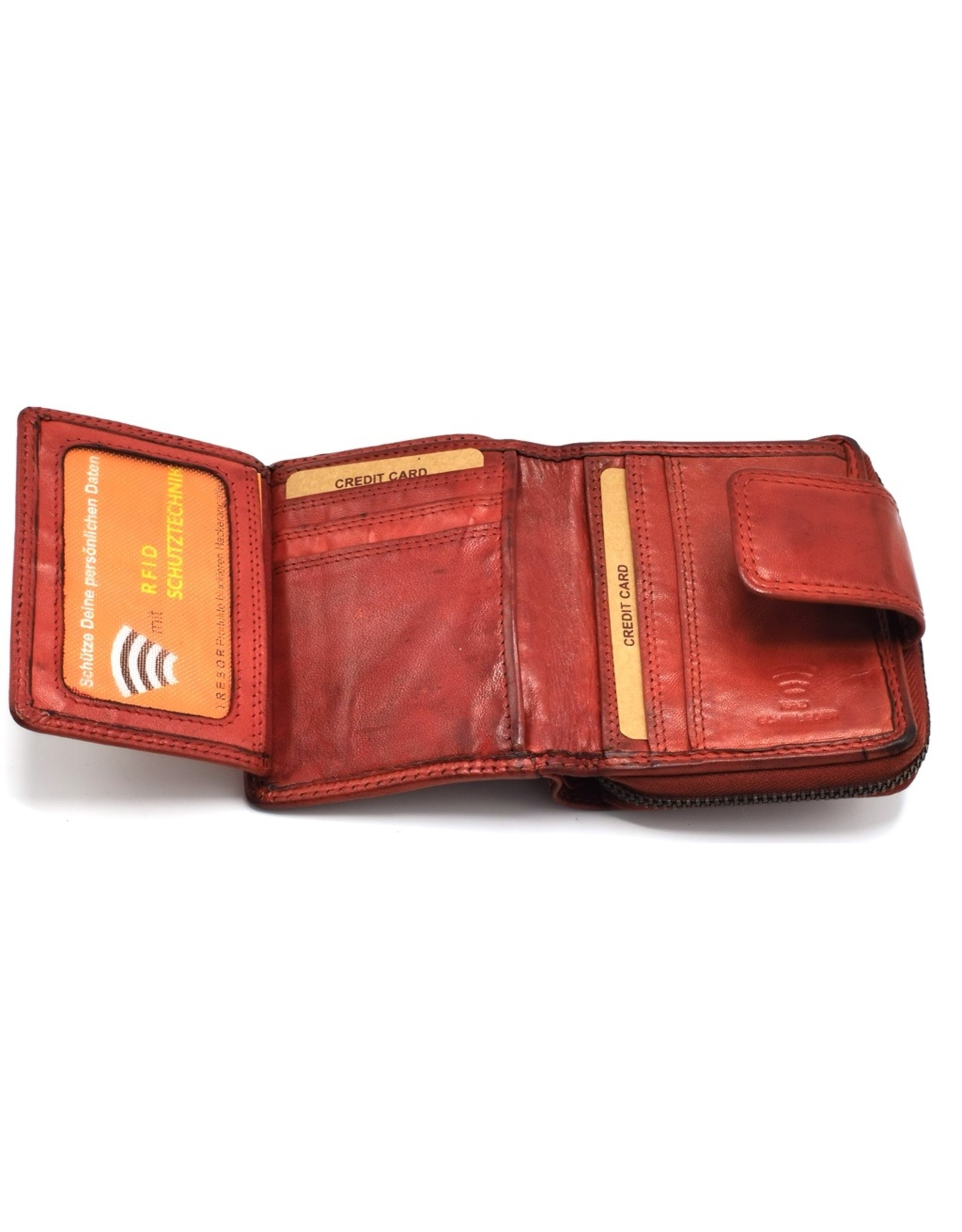 HillBurry Leather Wallets - HillBurry Wallet Washed Leather Black Red