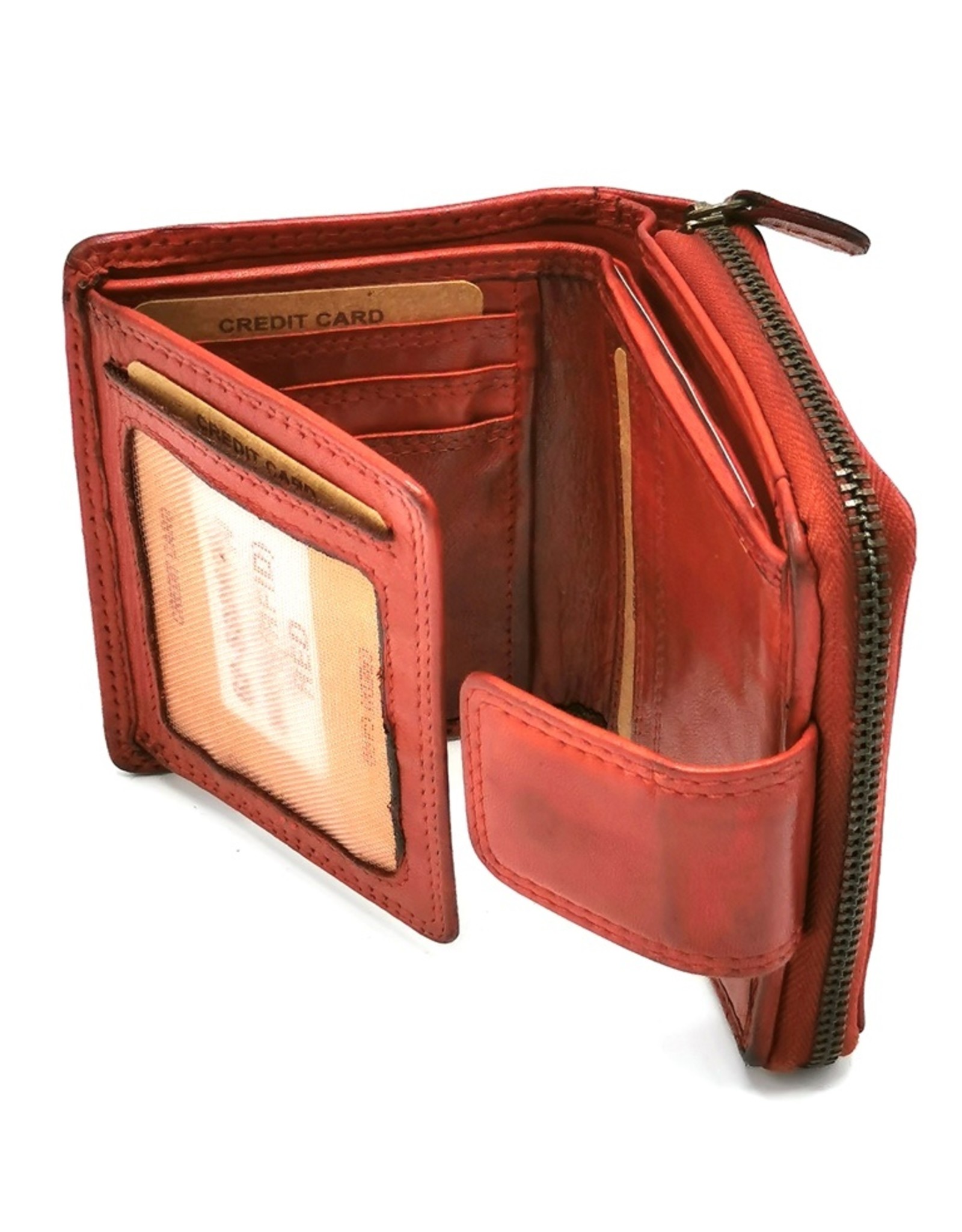 HillBurry Leather Wallets - HillBurry Wallet Washed Leather Black Red