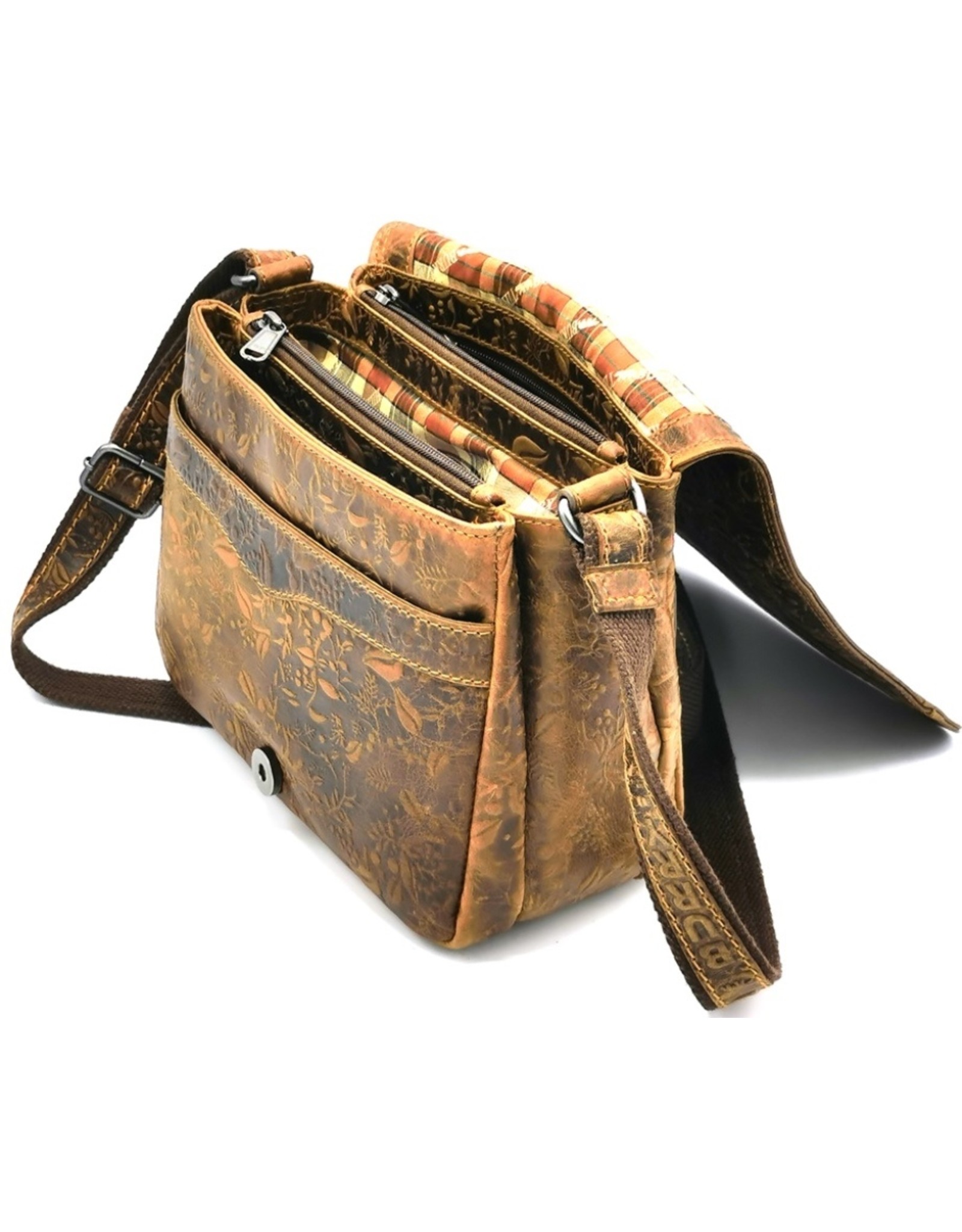 HillBurry Leather bags - Hillburry Shoulder bag with Embossed Leaves brown