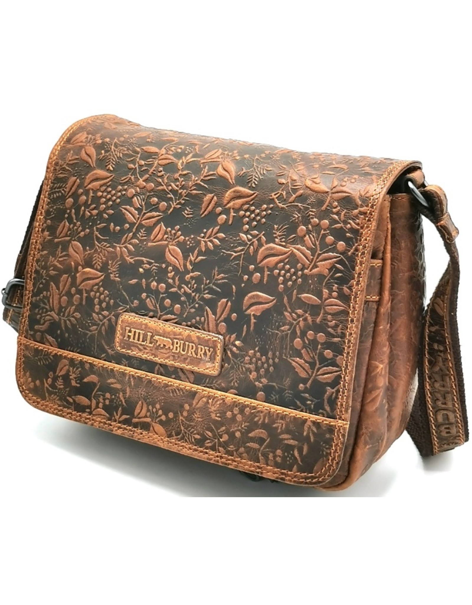 HillBurry Leather bags - Hillburry Shoulder bag with Embossed Leafs brown