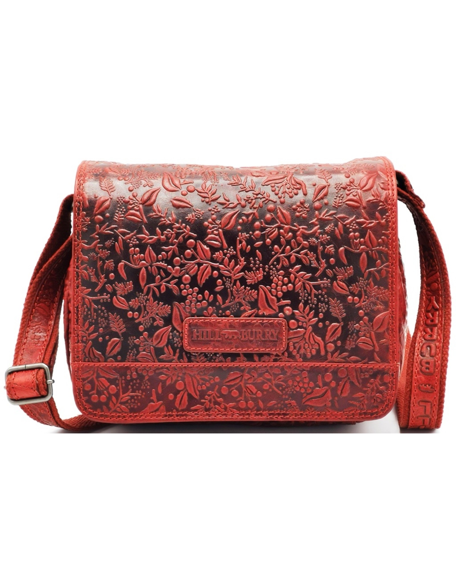 HillBurry Leather bags - Hillburry Shoulder bag with Embossed Leaves red