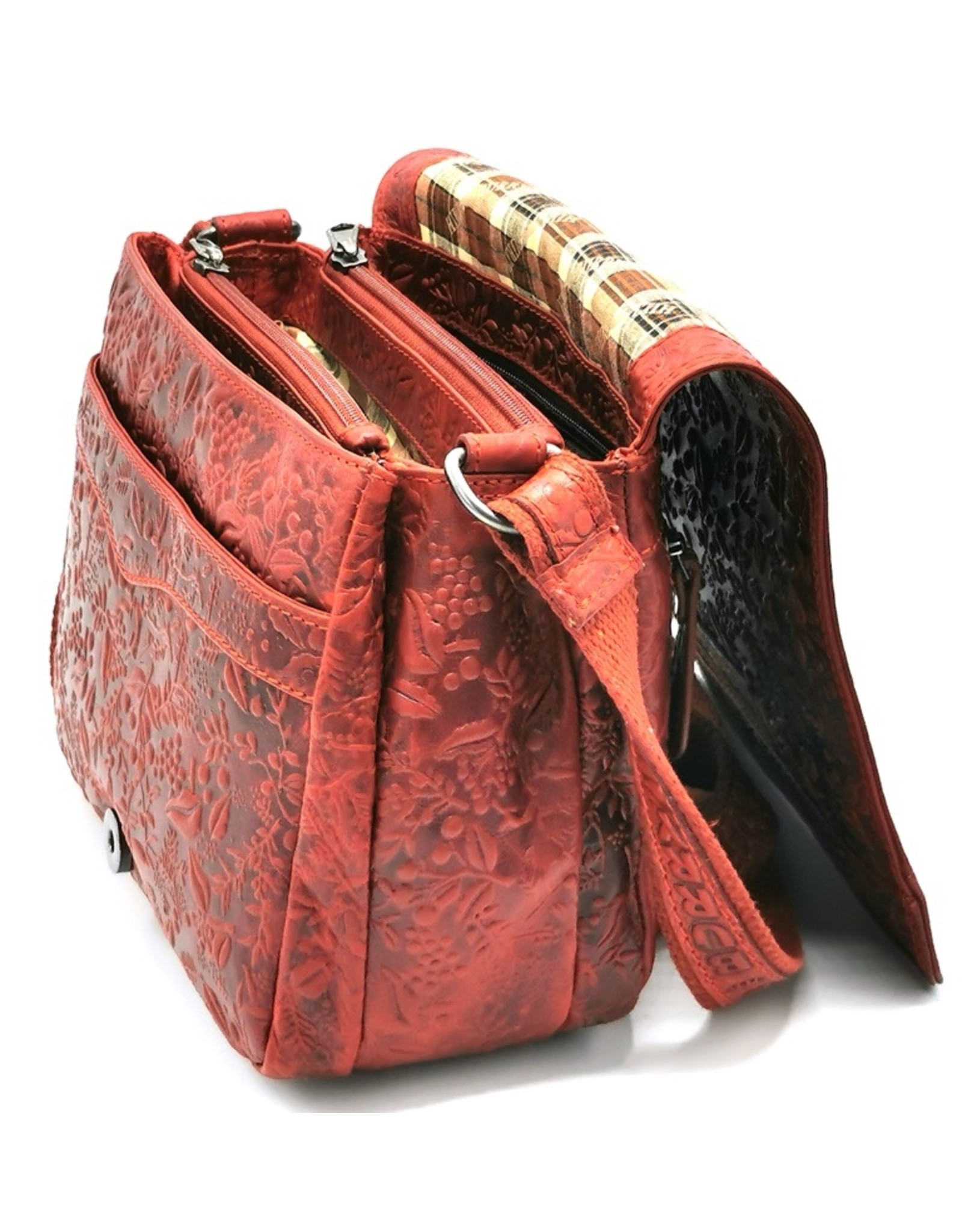 HillBurry Leather bags - Hillburry Shoulder bag with Embossed Leafs red