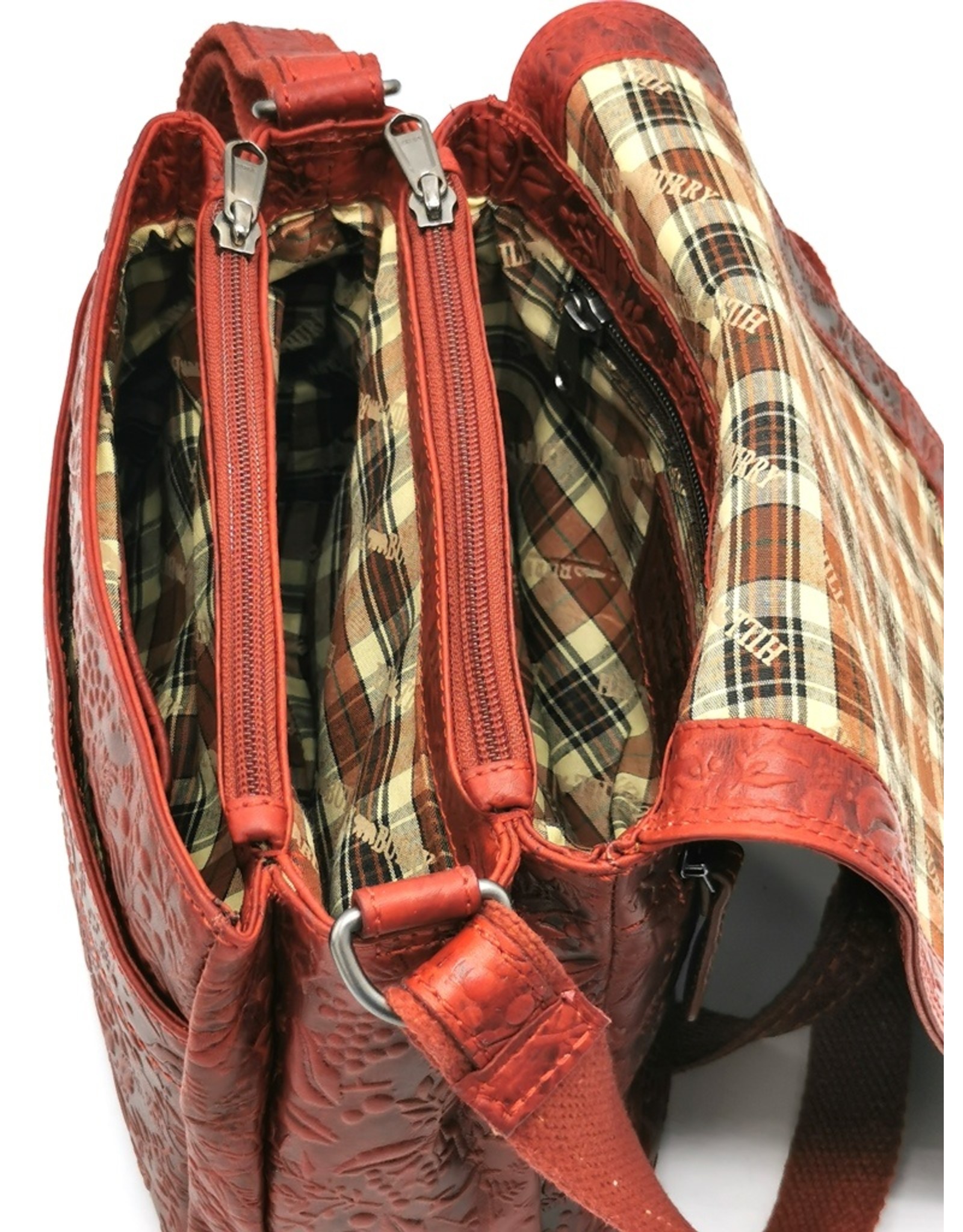 HillBurry Leather bags - Hillburry Shoulder bag with Embossed Leafs red