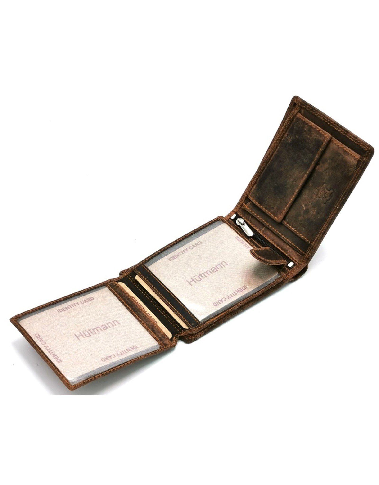 Hutmann Leren Portemonnees - Hütmann Leren Portemonnee met Reliëf Bloemen bruin
