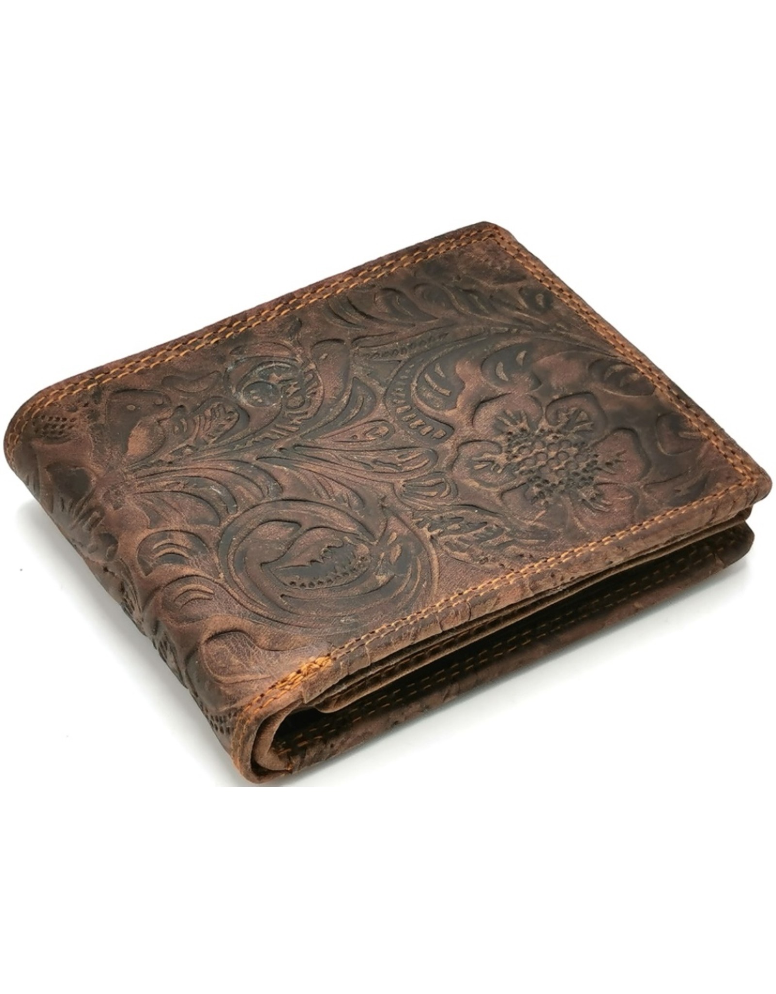 Hutmann Leather Wallets -   Hütmann Leather Wallet with Embossed Flowers brown