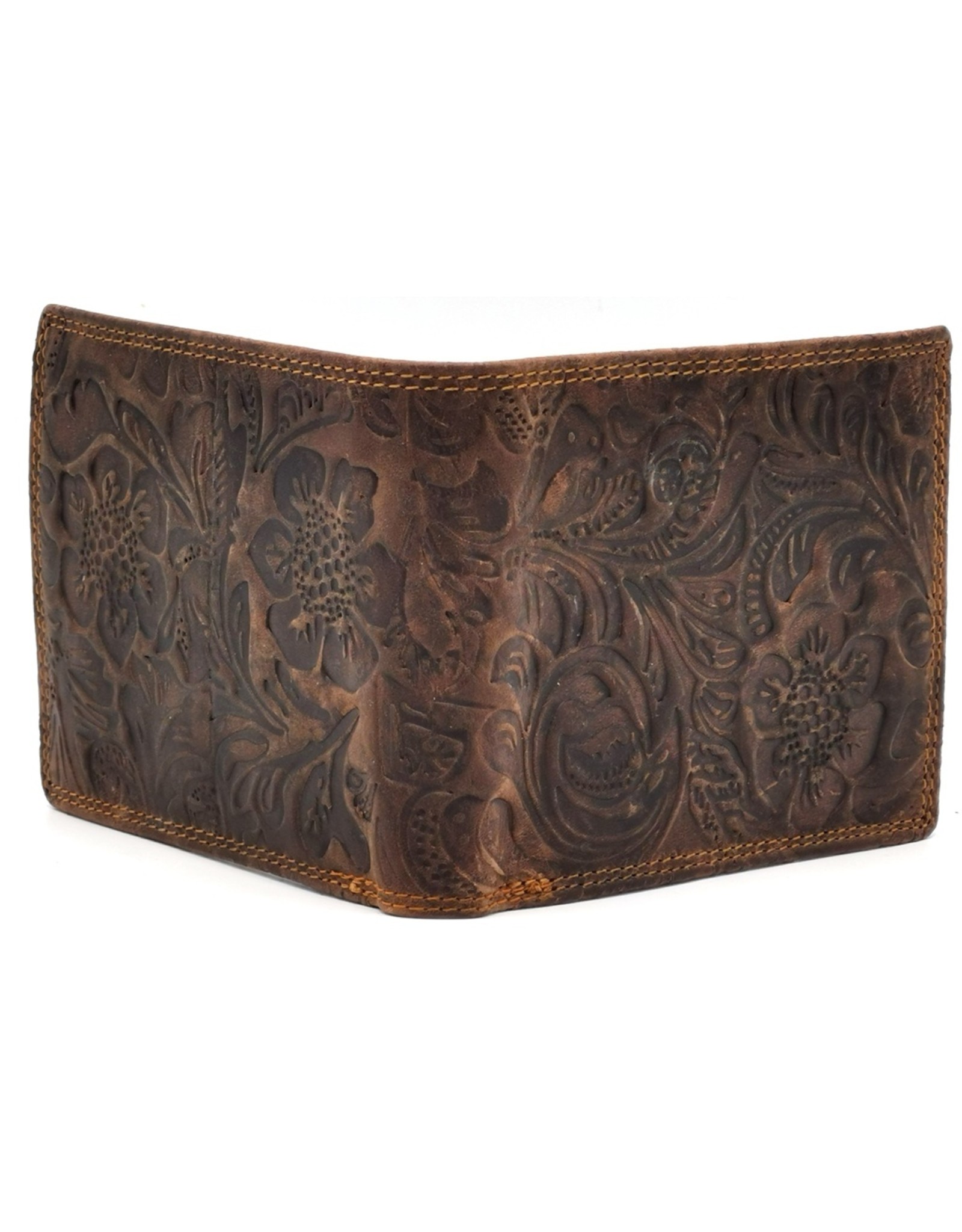 Hutmann Leren Portemonnees - Hütmann Leren Portemonnee met Reliëf Bloemen bruin