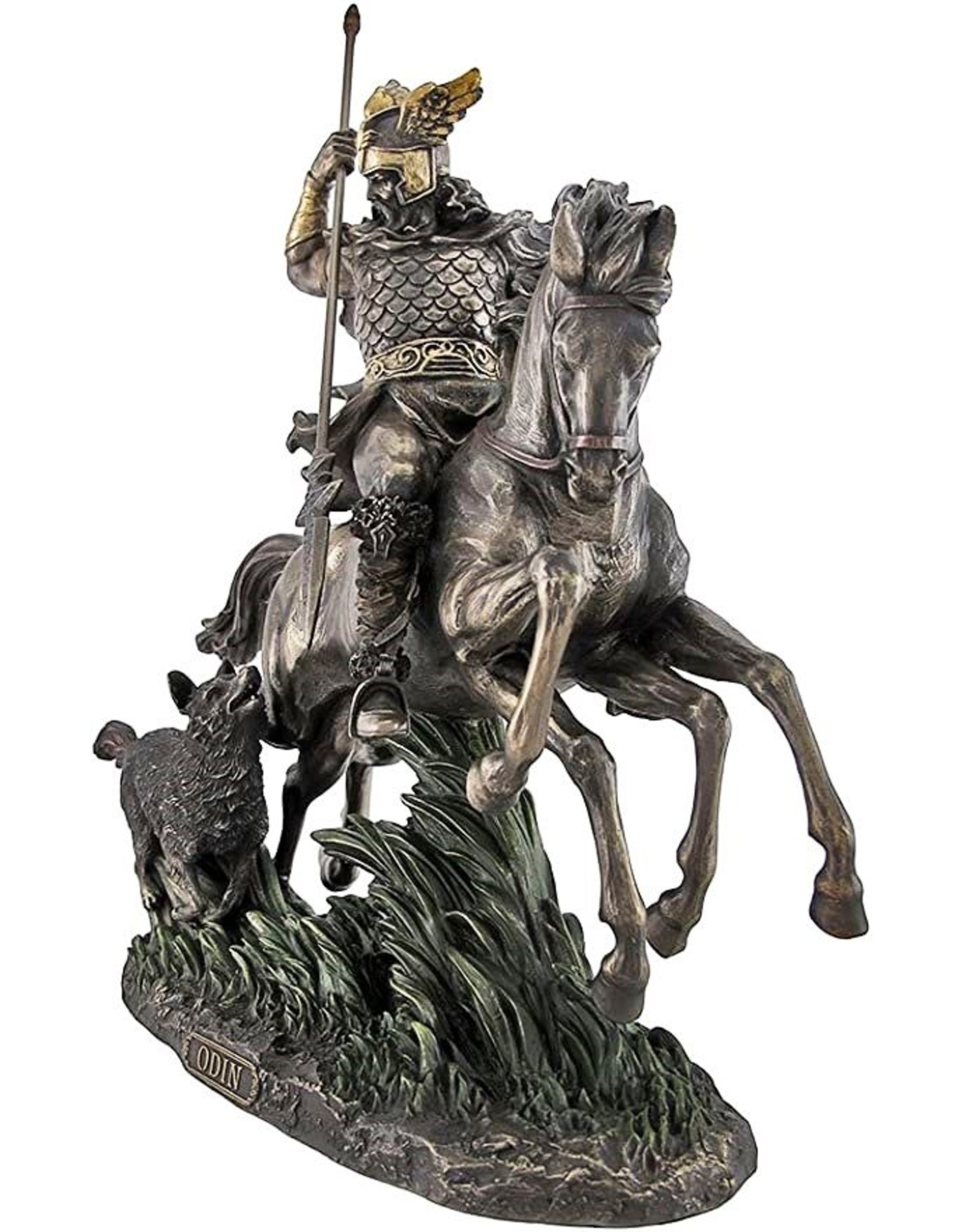 Veronese Design Giftware & Lifestyle - Odin Riding Sleipnir Follow By Wolf bronzed statue