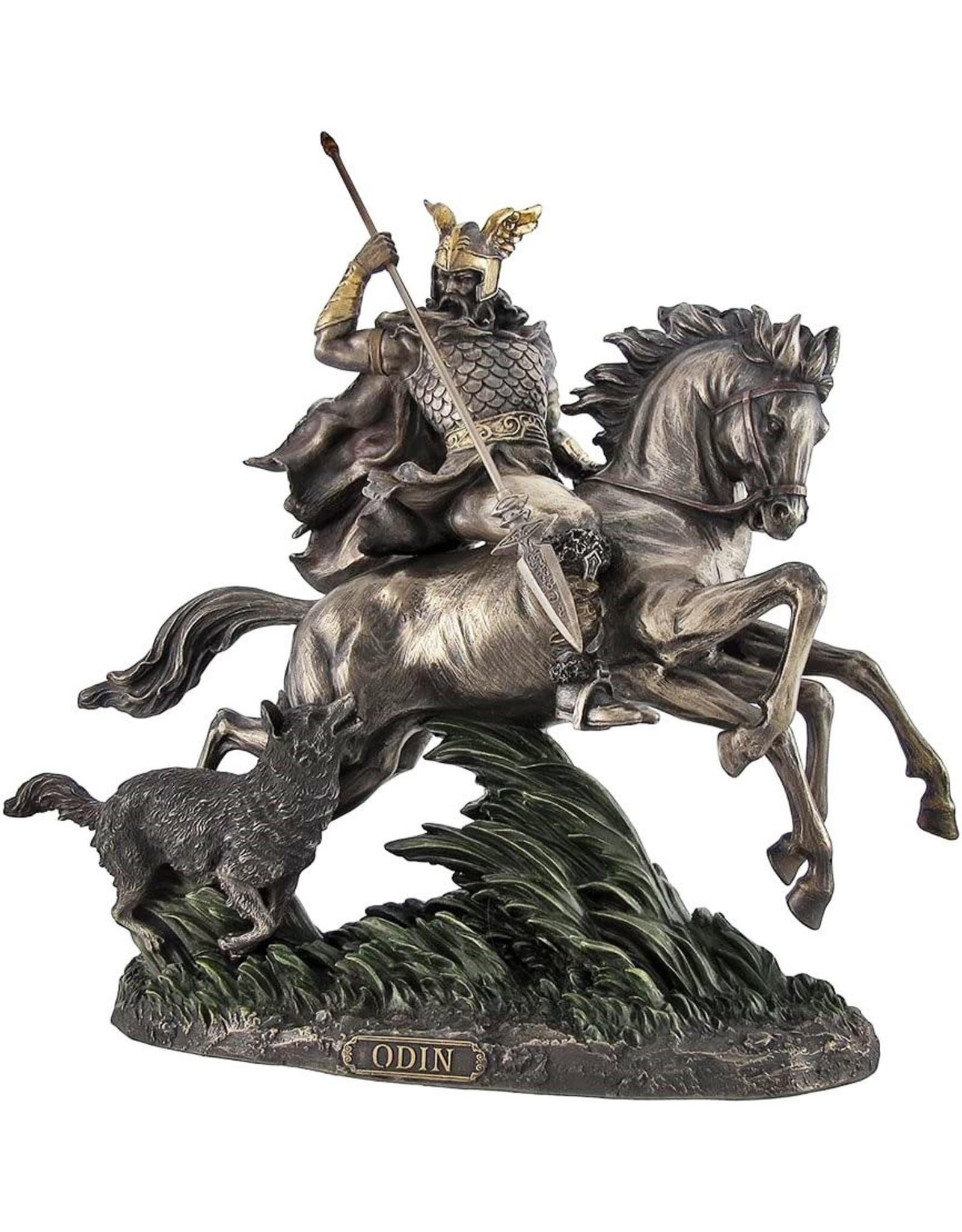 Veronese Design Giftware & Lifestyle - Odin rijdt op Sleipnir, gevolgd door een wolf gebronsd beeld