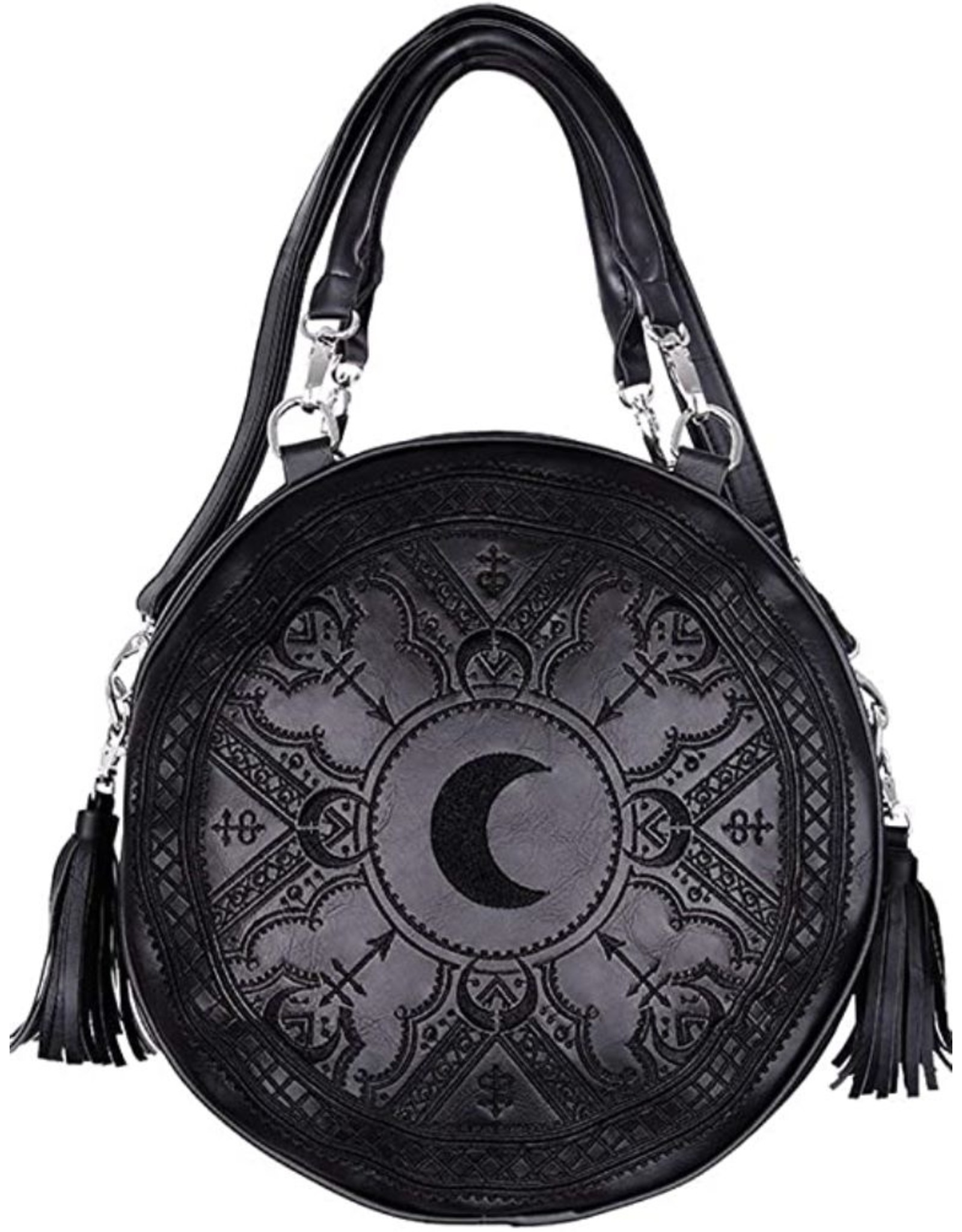 Restyle Gothic Bags Steampunk Bags - Gothic Henna Black Handbag with Moon Embroidery & Tassels