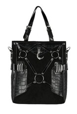 Restyle Gothic tassen Steampunk tassen - Layla Zwarte Shopper met Harnas en Halvemaan - Restyle