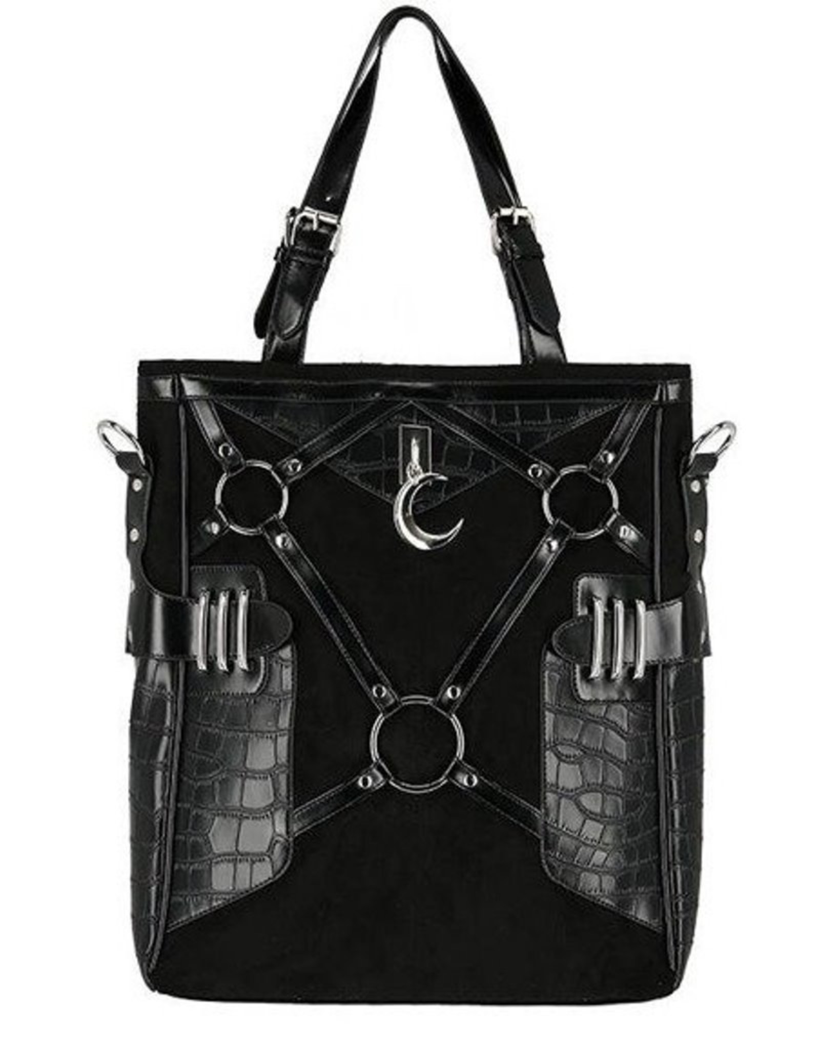 Restyle Gothic tassen Steampunk tassen - Layla Zwarte Shopper met Harnas en Halvemaan - Restyle