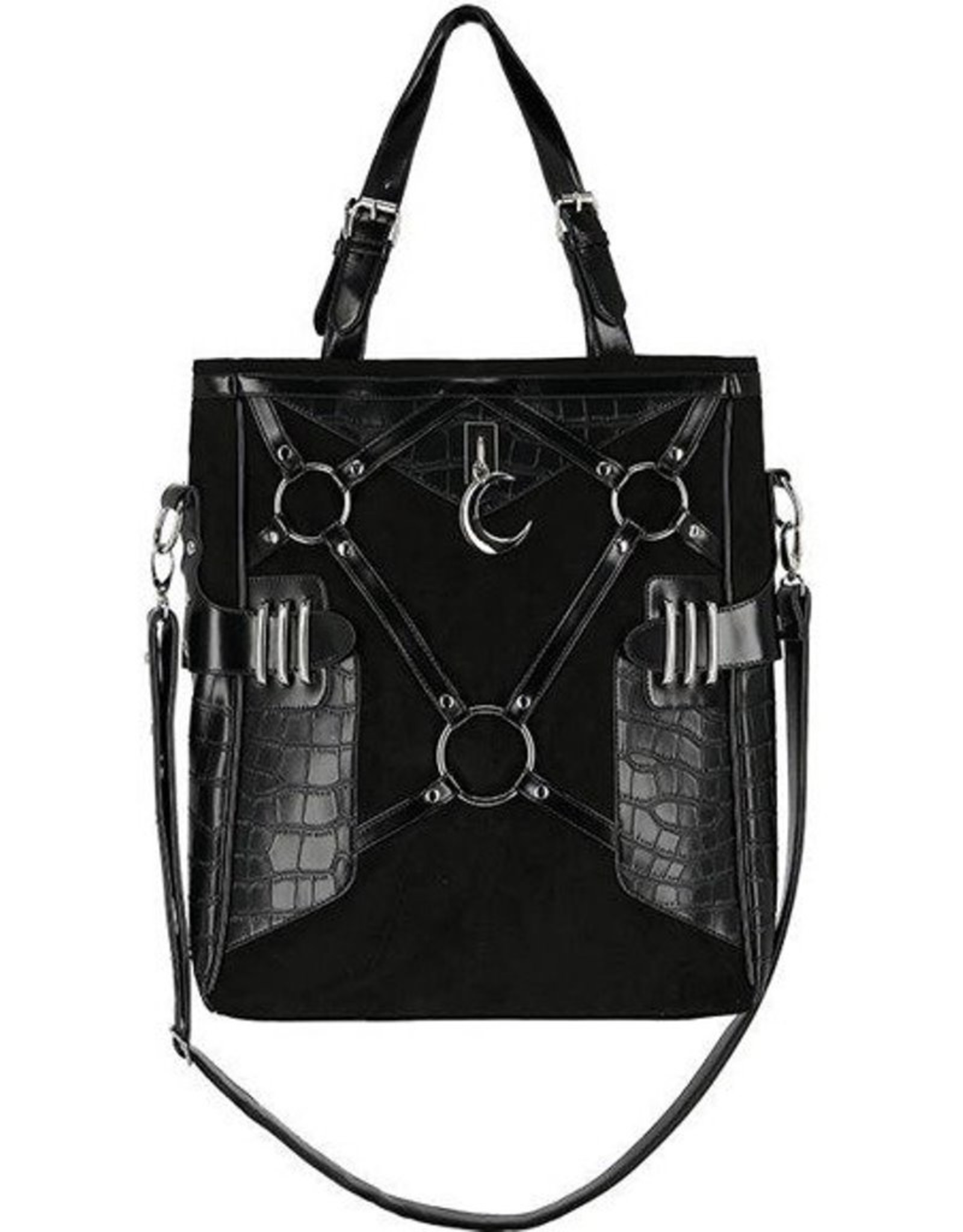 Restyle Gothic bags Steampunk bags - Layla Black Shopper bag with Harness and Crescent - Restyle