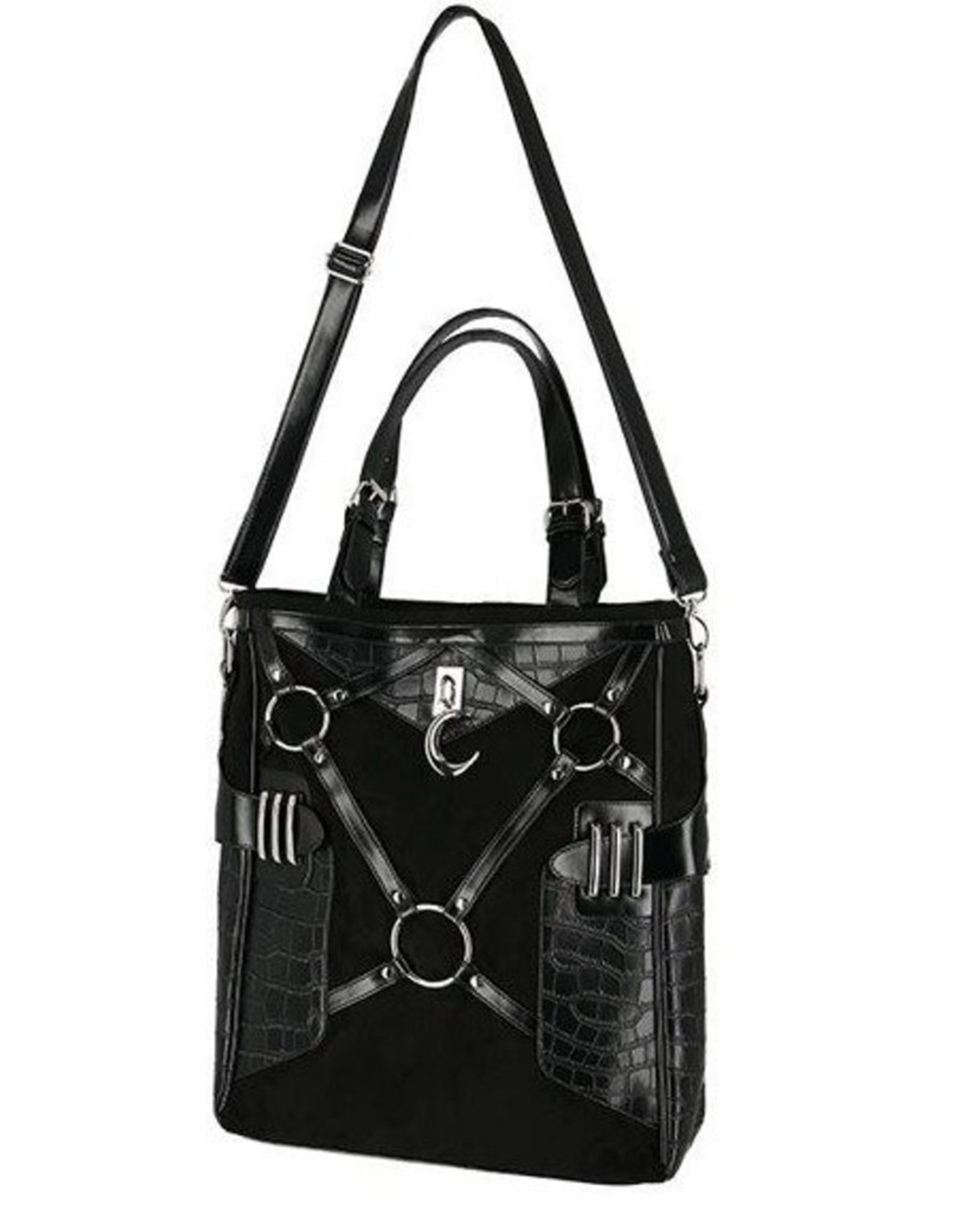 Restyle Gothic tassen Steampunk tassen - Layla Zwarte Shopper met Harnas en Halvemaan - Restyle