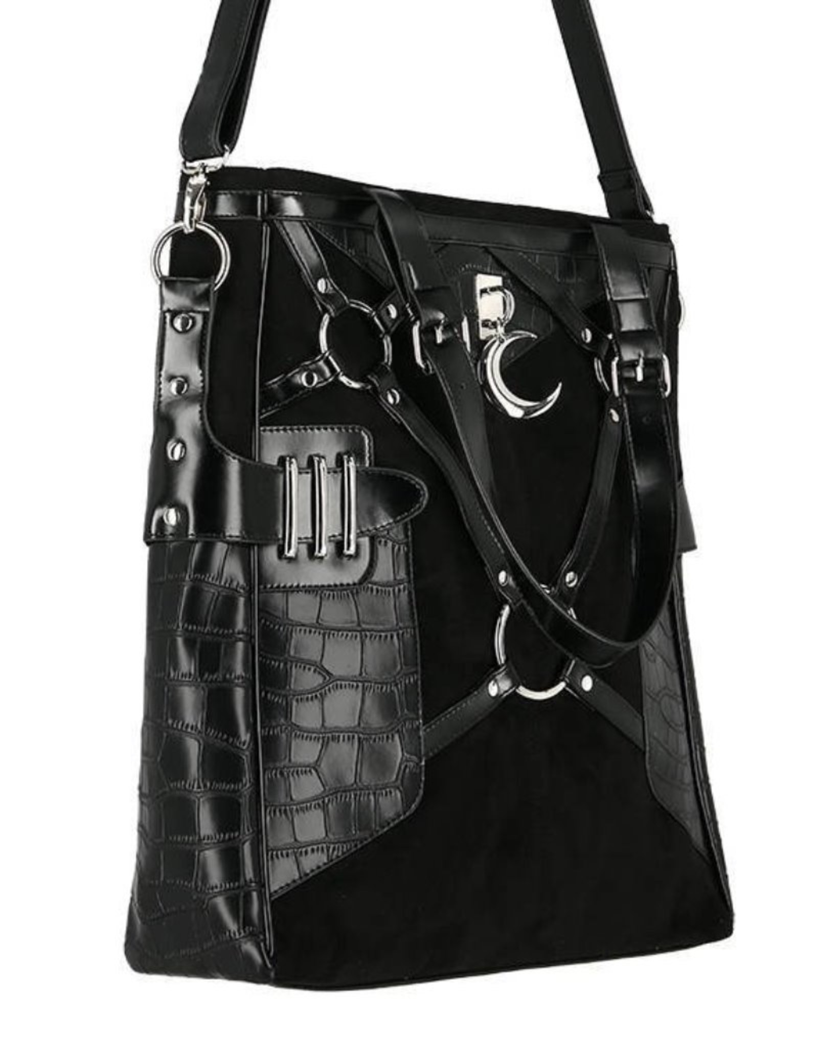 Restyle Gothic tassen Steampunk tassen - Layla Zwarte Shopper met Harnas en Halvemaan - Restyle