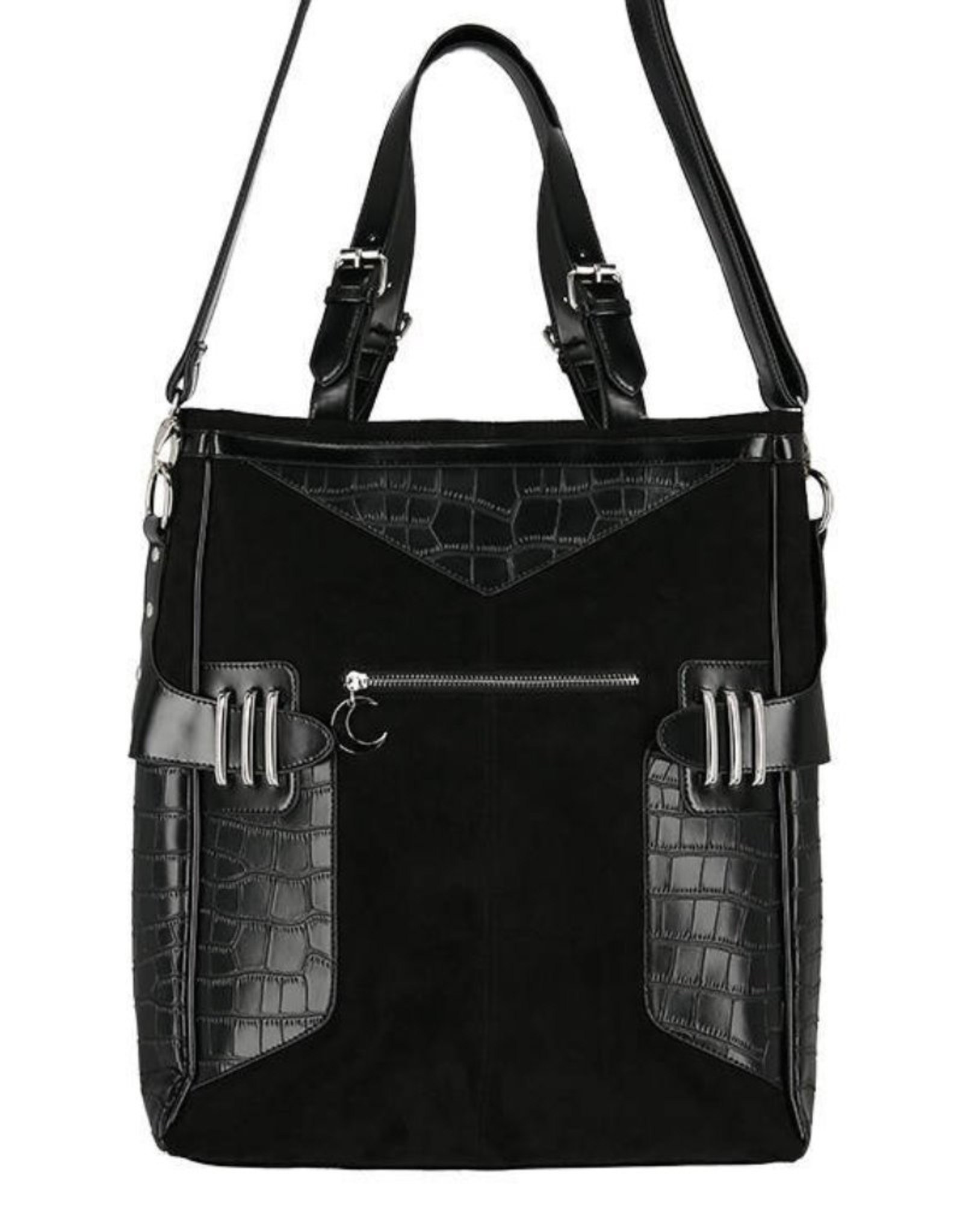 Restyle Gothic bags Steampunk bags - Layla Black Shopper bag with Harness and Crescent - Restyle