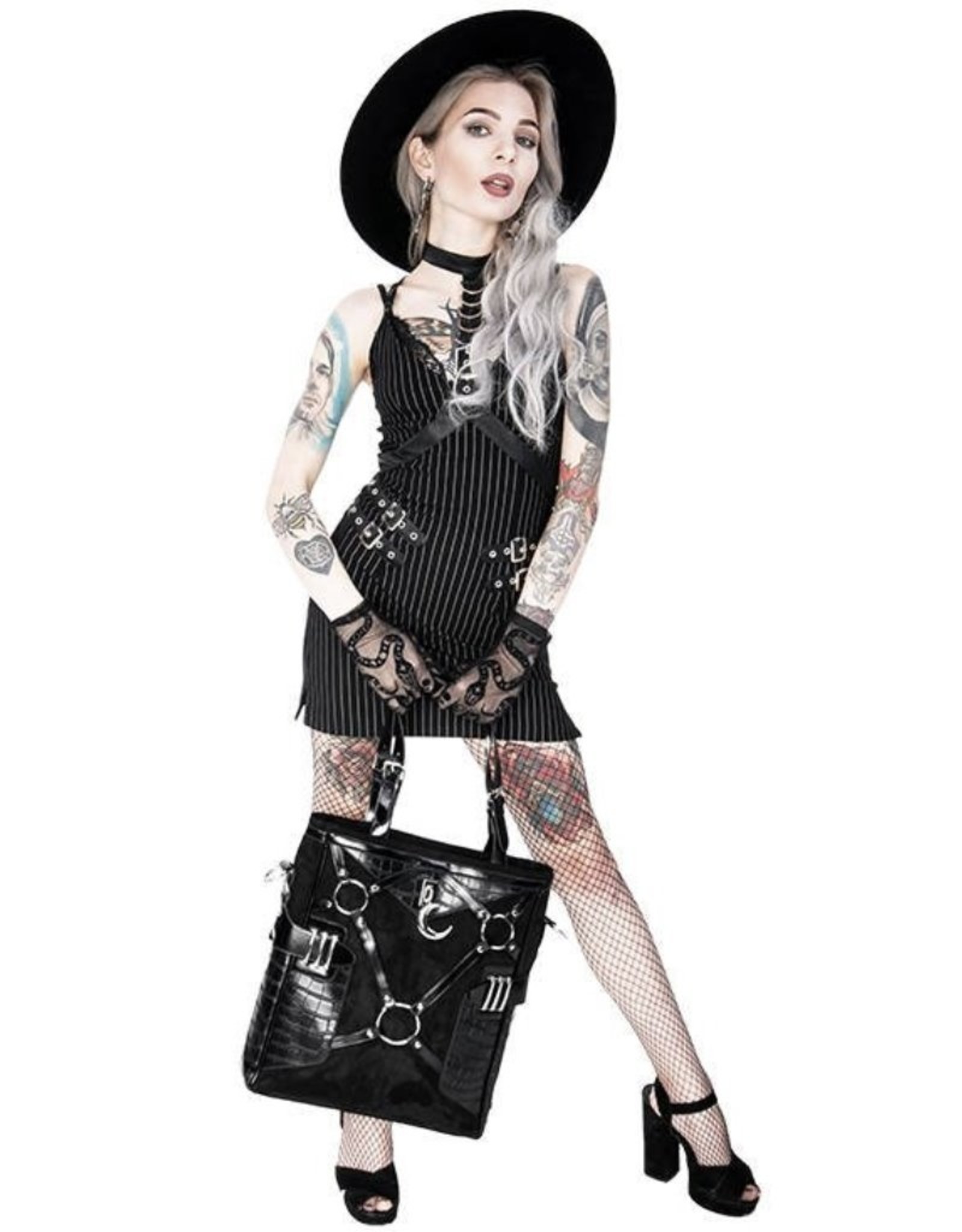 Restyle Gothic bags Steampunk bags - Layla Black Shopper bag with Harness and Crescent - Restyle