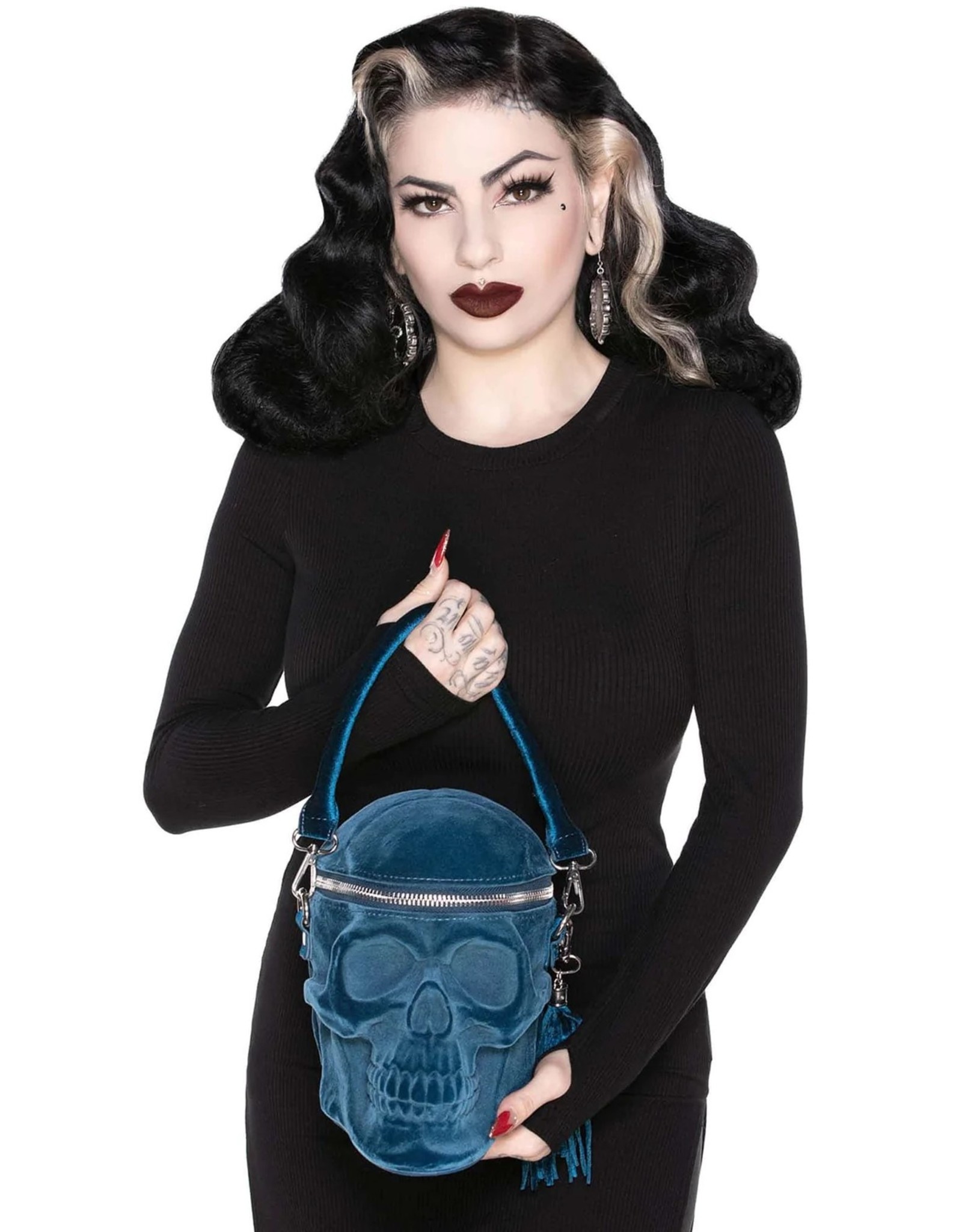 Killstar Gothic tassen Steampunk tassen - KillStar Grave Digger Schedel handtas - Blauw