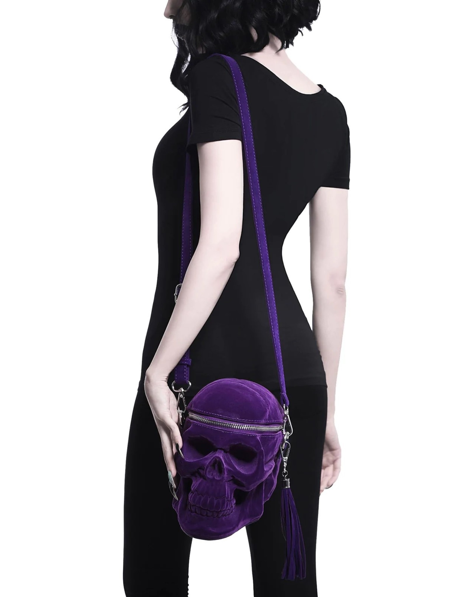 Killstar Gothic bags Steampunk bags - KillStar Grave Digger Skull handbag - Plum