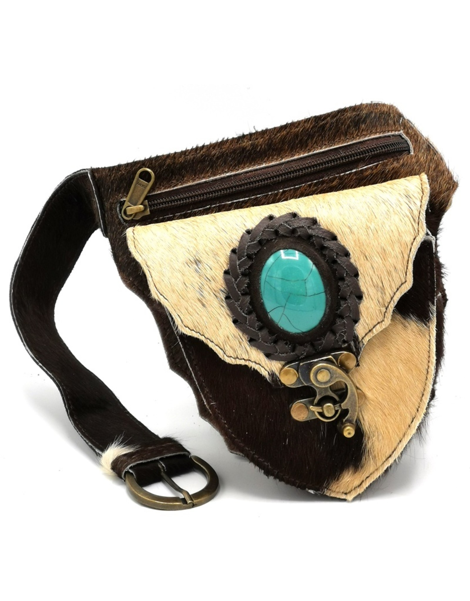 Trukado Leather Festival bags, waist bags and belt bags - Cowhide waist bag with turquoise stone Ibiza Style