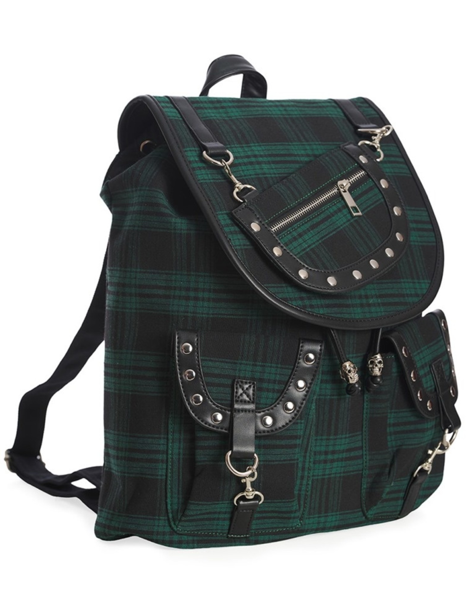Banned Backpacks - Banned  Yamy Tartan backpack green-black