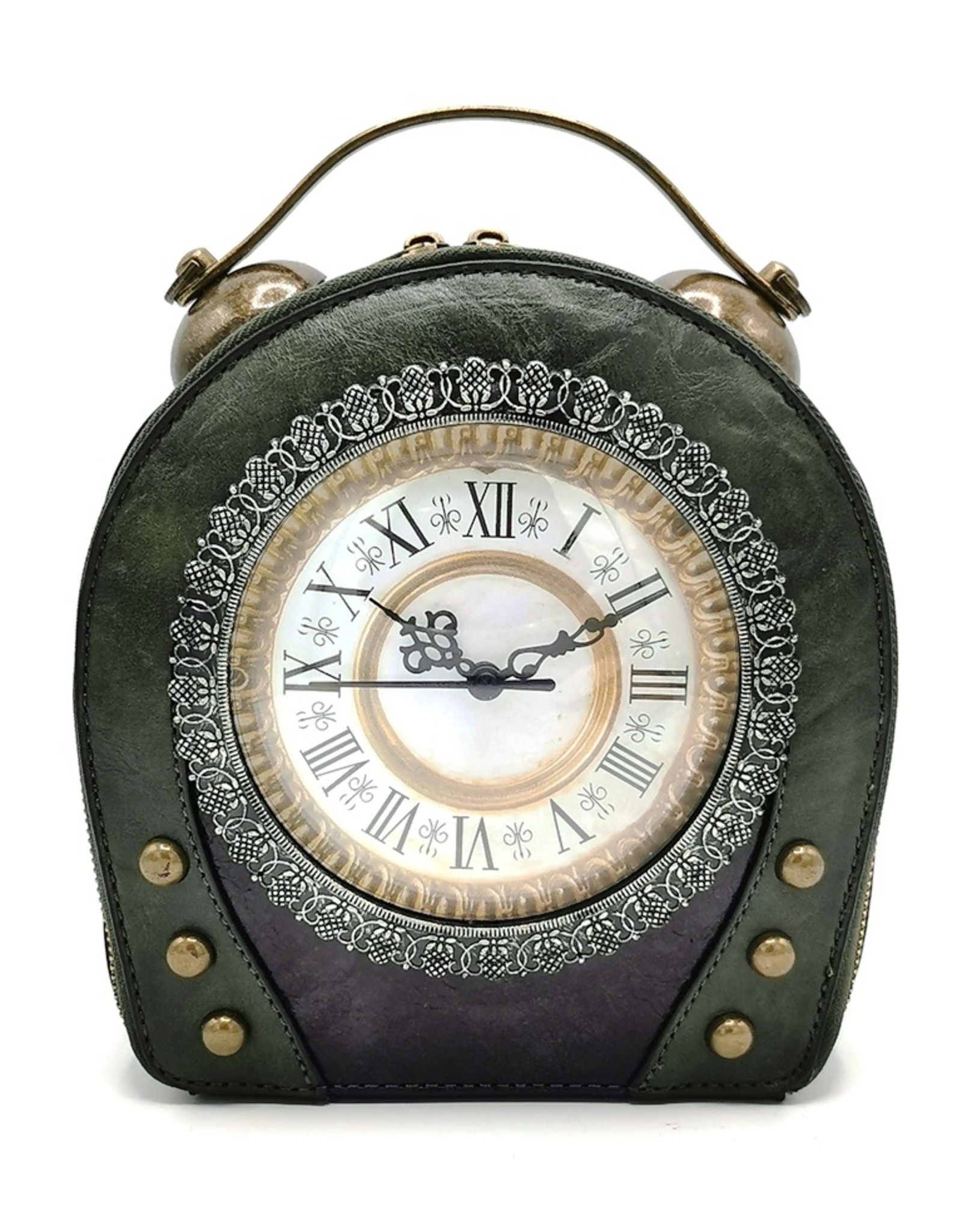 Magic Bags Steampunk bags Gothic bags -  Vintage Klok handtas met Werkende Klok (legergroen)