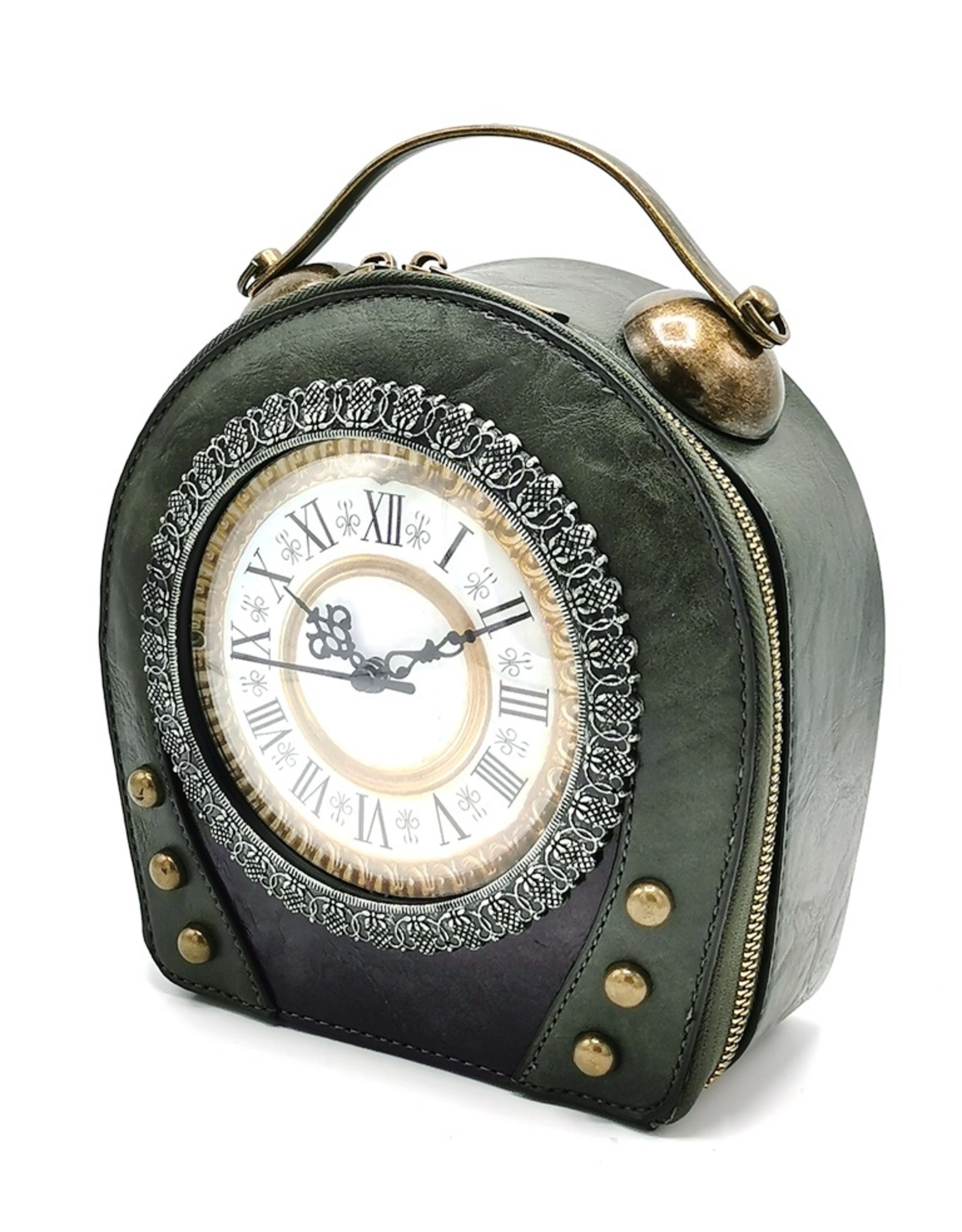 Magic Bags Steampunk bags Gothic bags -  Vintage Klok handtas met Werkende Klok (legergroen)