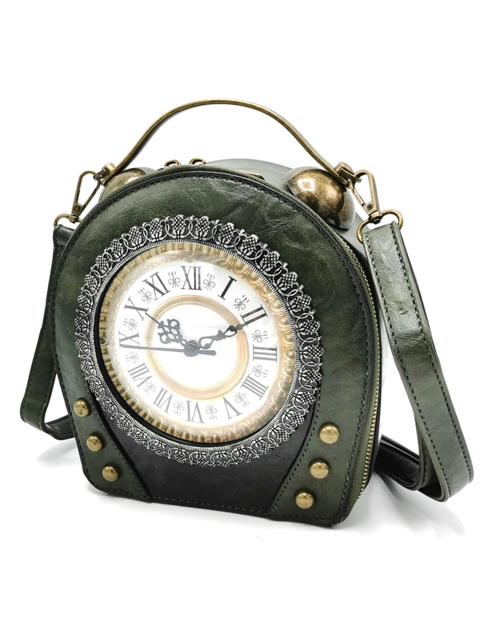 Magic Bags Steampunk bags Gothic bags -  Vintage Klok handtas met Werkende Klok (legergroen)