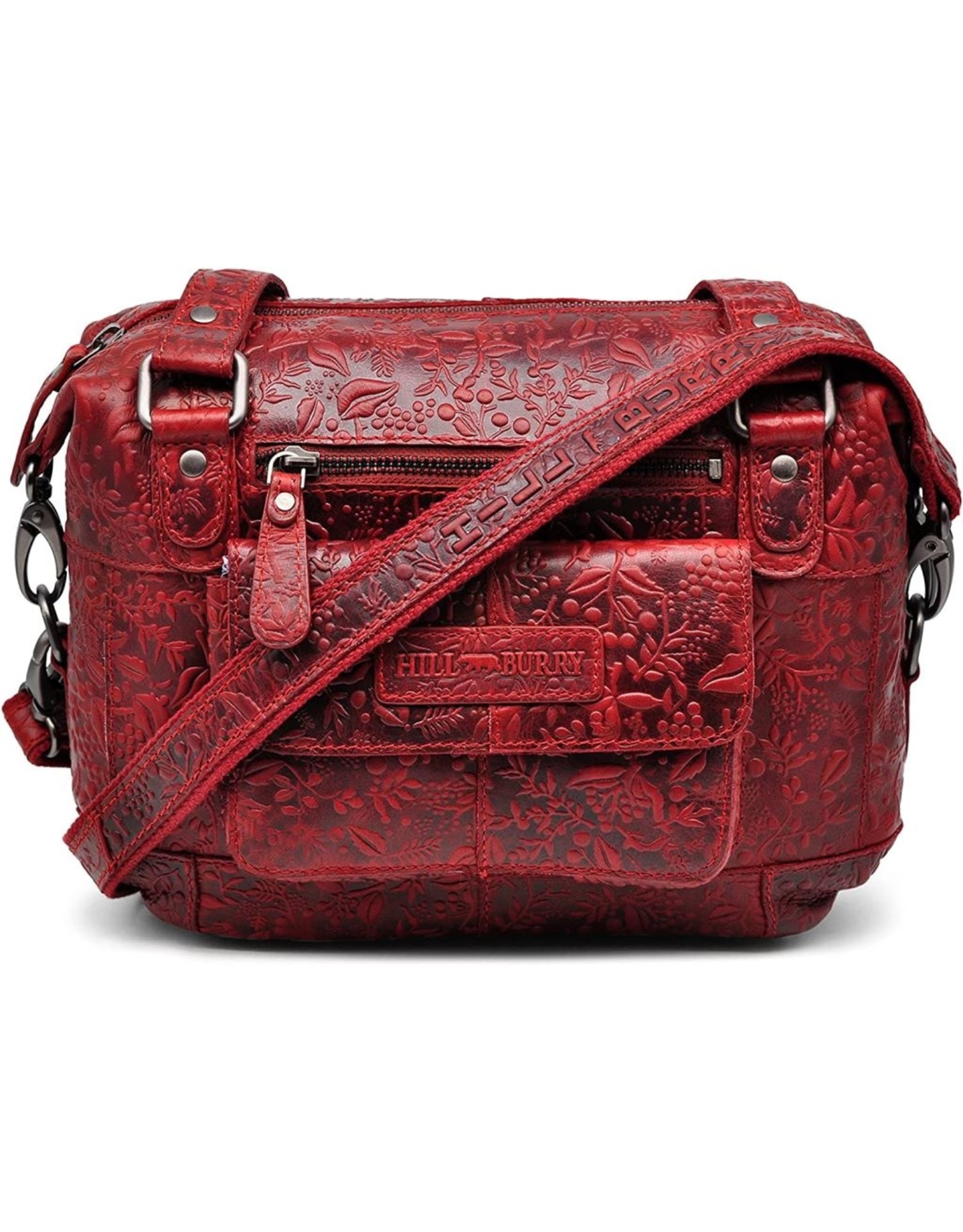 HillBurry Leren schoudertassen Leren crossbody tassen - HillBurry Schoudertas met reliëf Bloemenmotief Rood