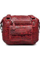 HillBurry Leather Shoulder bags  leather crossbody bags - HillBurry Shoulder Bag with Embossed Floral Print Red